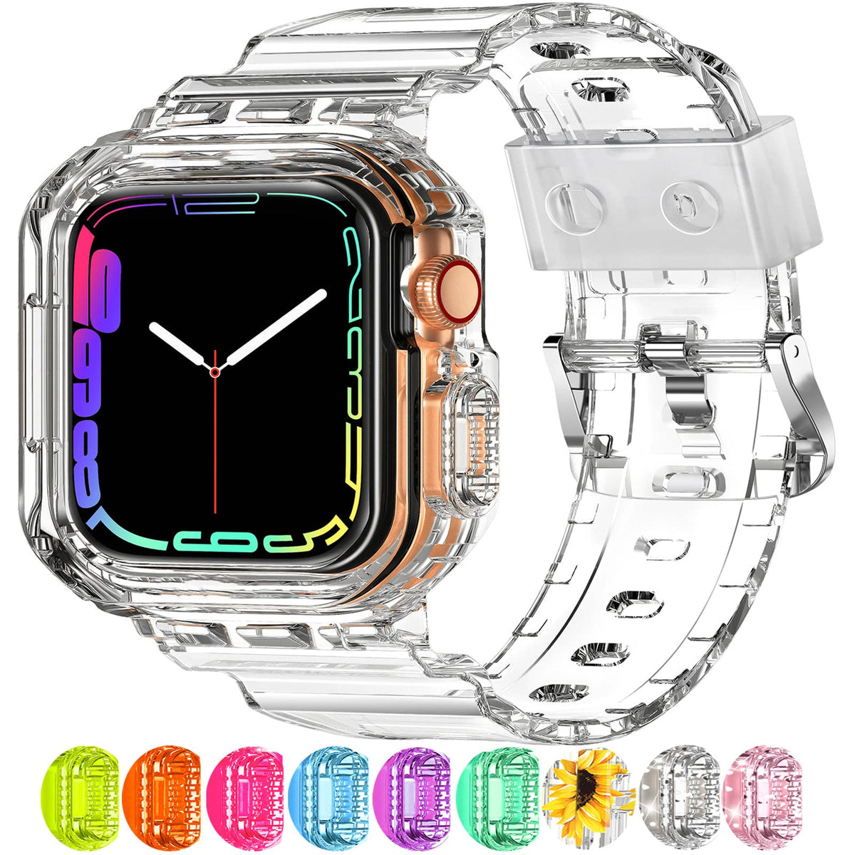Xyf Compatible For Crystal Clear Apple Watch Bands, 41Mm 40Mm 38Mm Bumper Case For Men Women Jelly Sport Cover Strap For Iwatch Ultra 2/1 Series 10 9 8 7 Se 6 5 4 3 2 1 (Crystalclear, 38/40/41)