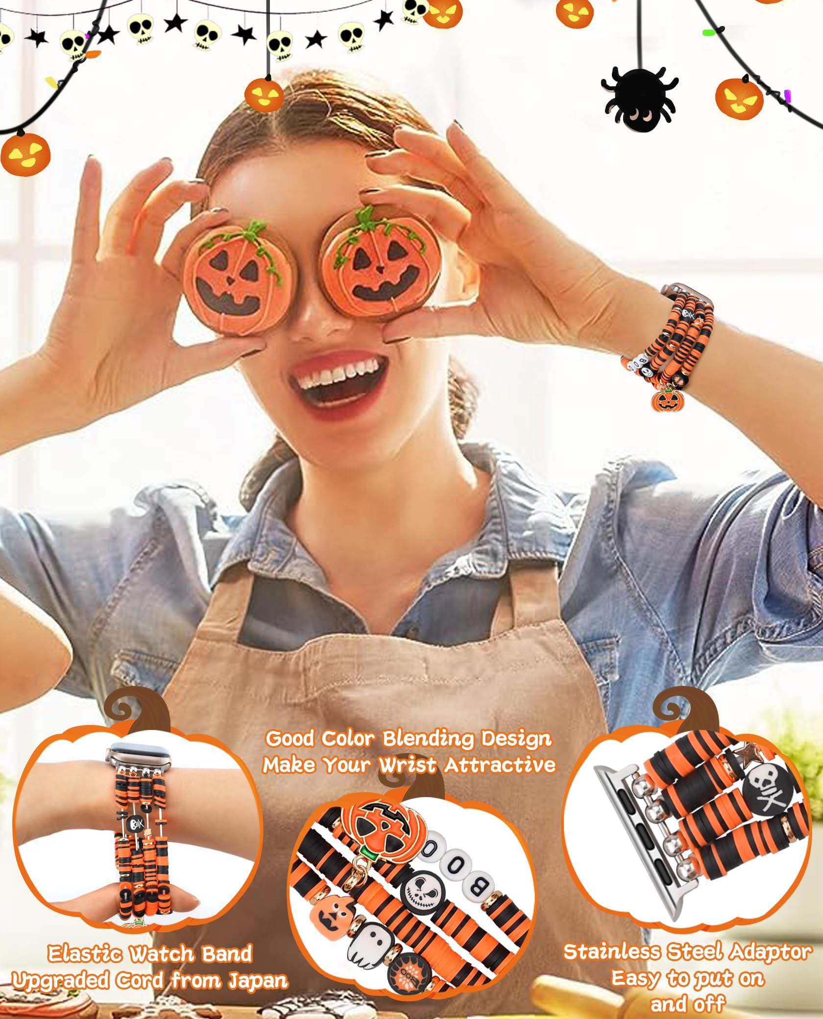 Jr.Dm Halloween Watch Band Compitable With Apple Watch 38Mm 40Mm 41Mm 44Mm 42Mm 45Mm Women Girls Cute Preppy Handmade Beaded Pum