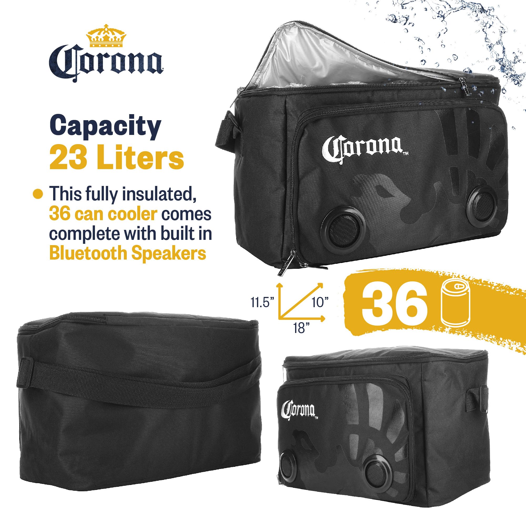 Corona Insulated Cooler With Speakers Modern Floating Cooler With Speakers Super Portable Travel Cooler Durable Speaker Cooler With Bluetooth For Parties, Festivals, Boats, And Beaches, Holds 36 Cans