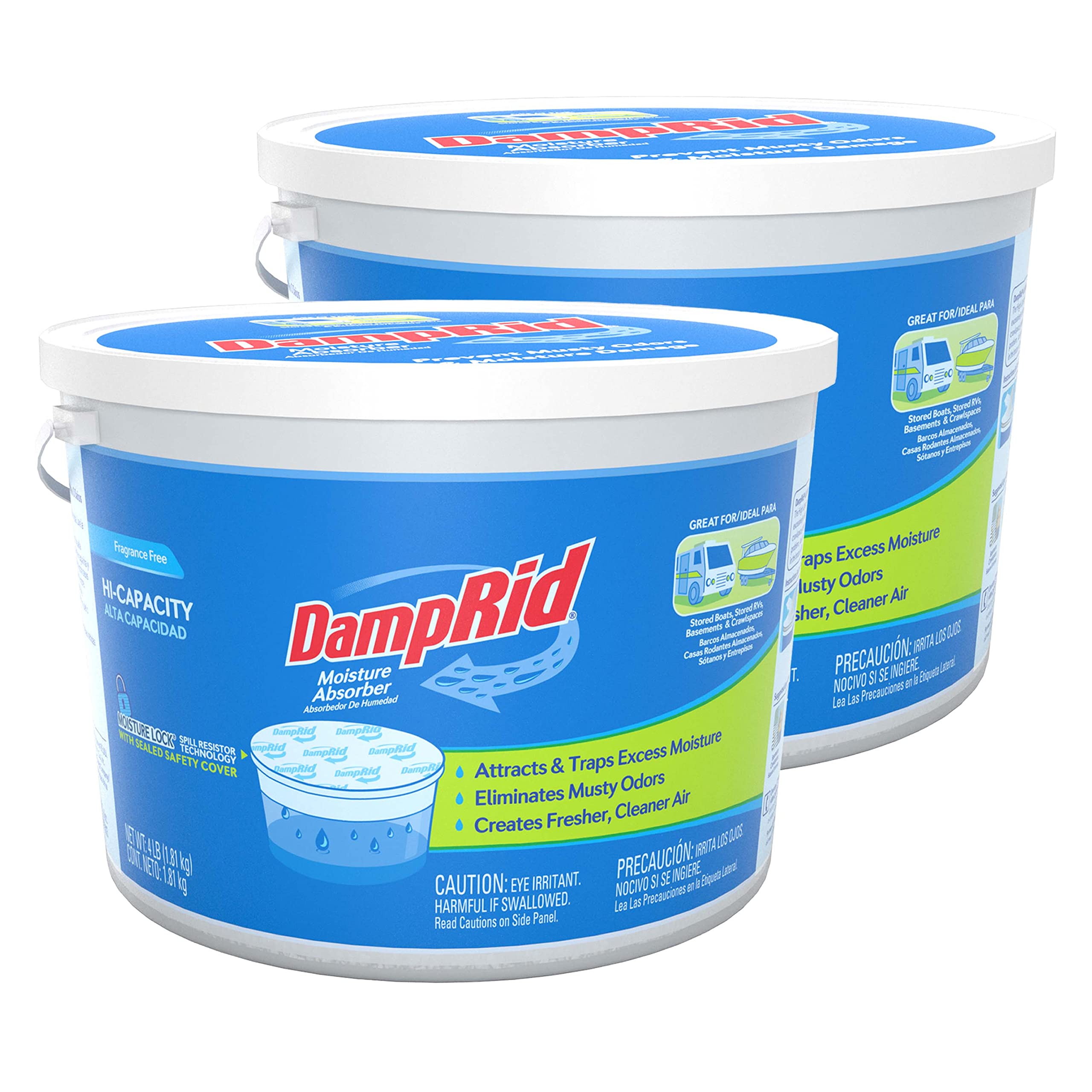 Damprid Fg50T Moisture Absorber 4 Lb. Hi Capacity Bucket For Fresher, Cleaner Air In Large Spaces 2 Pack, 4 Pound, White, 2 Coun
