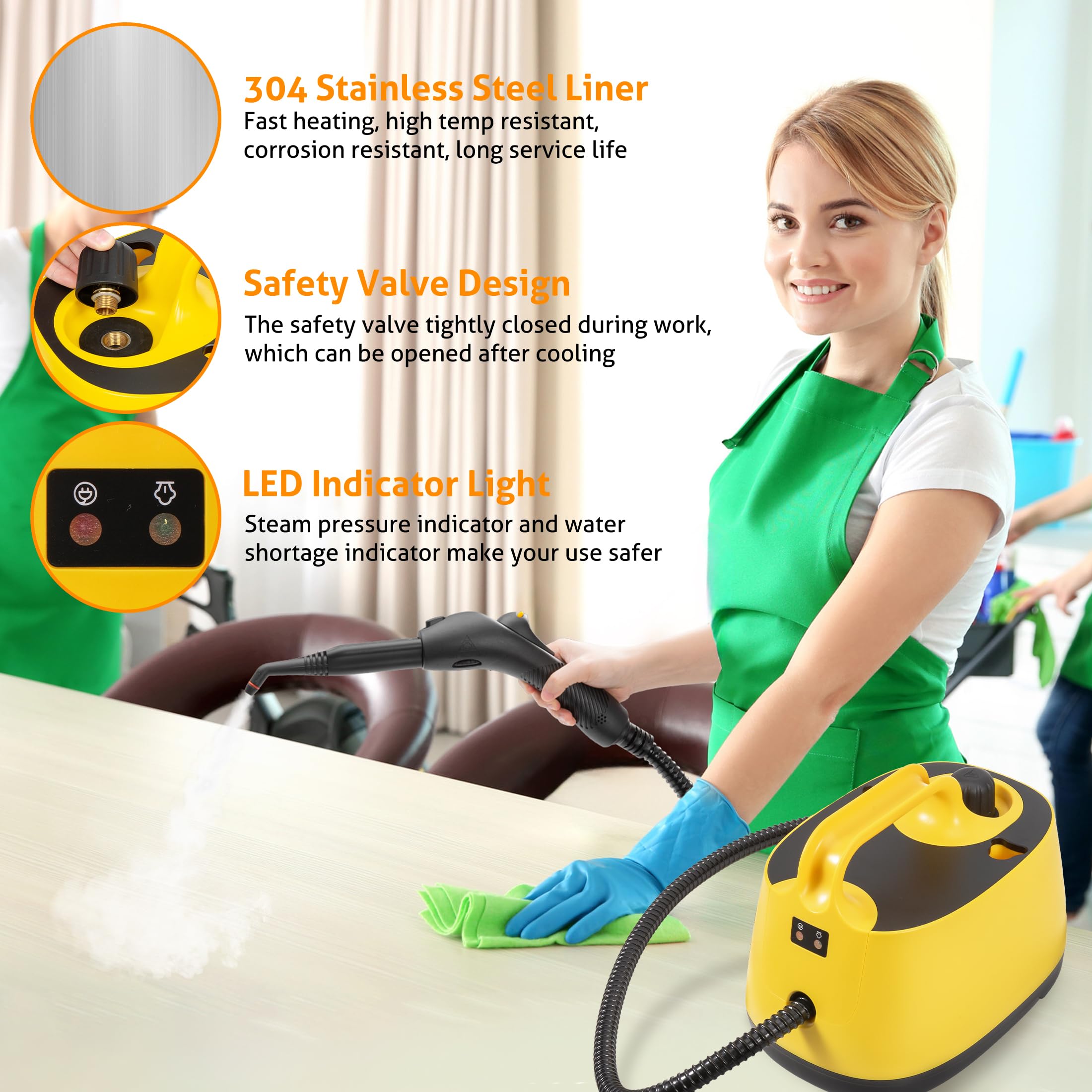 Wichemi Steam Cleaner Multipurpose Steam Cleaner Household Steamer 1500W High Pressure High Temp Steam Cleaner With Wheel & 1.5L