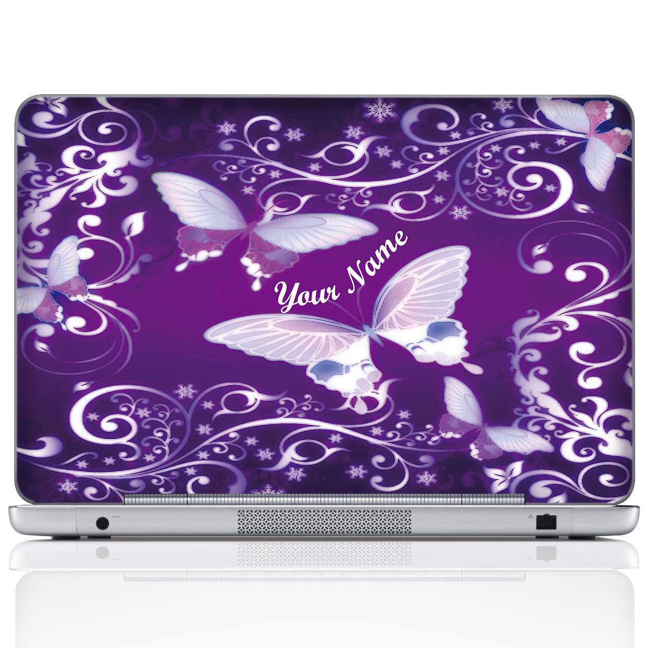 Meffort Inc Personalized Laptop Notebook Skin Sticker Cover Art Decal, Customize Your Name (15.6 Inch, Purple Butterfly)