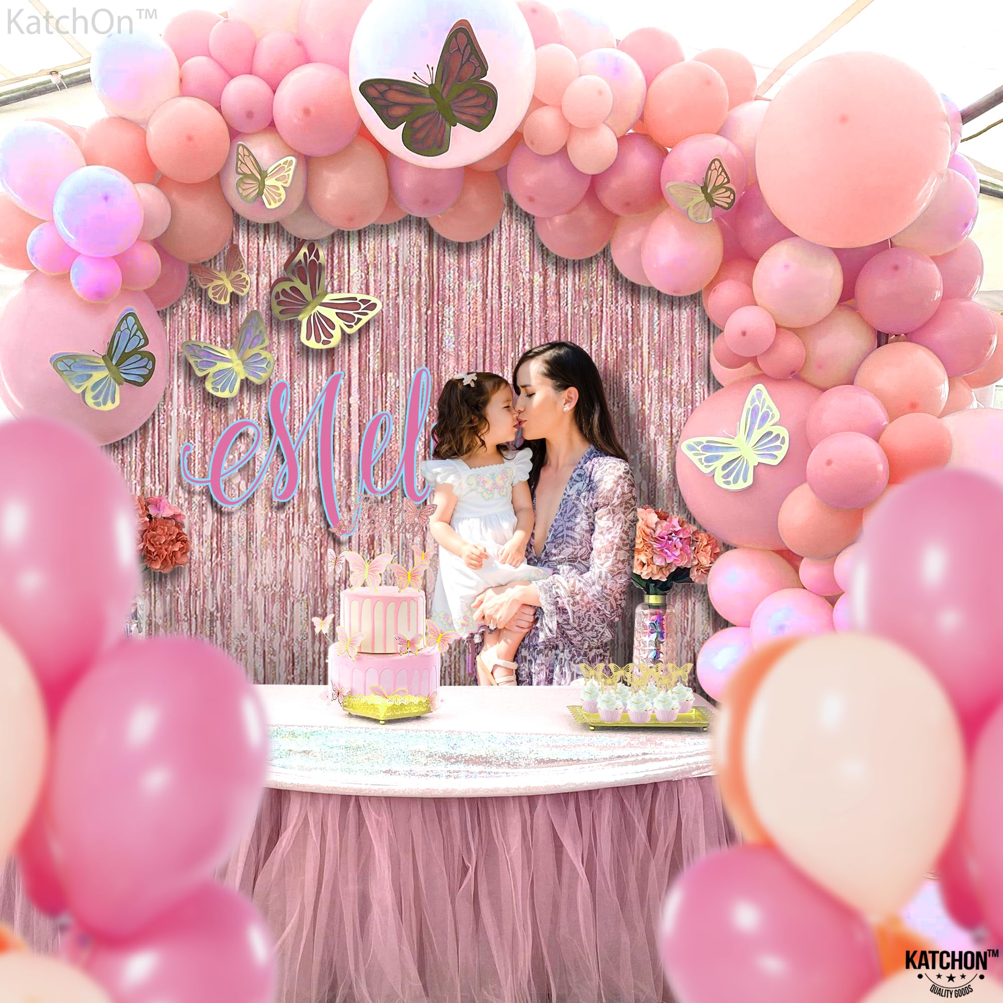 Katchon, Iridescent Rose Gold Fringe Curtain   3.2X8 Feet, Pack Of 2 | Rose Gold Backdrop Curtain For Rose Gold Birthday Decorat