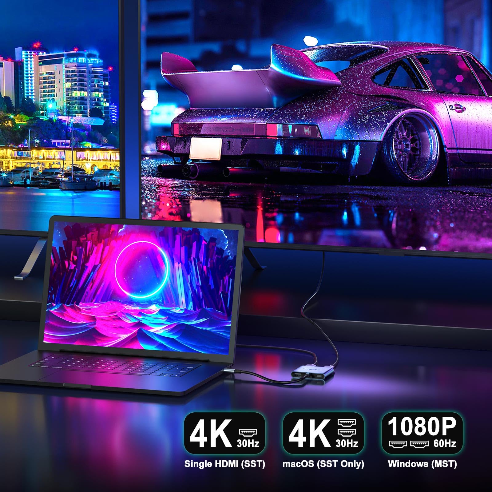 Usb C To Dual Hdmi Adapter 4K 30Hz, Avidgram Usb C Hub Multiport Adapter With Dual Hdmi, Usb 3.0, 100W Pd, Support Usb C To Hdmi