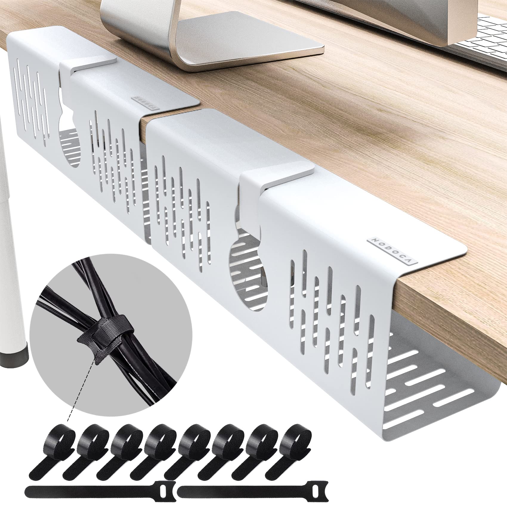 Nodoca No Drill Under Desk Cable Management Tray, 14'' Wire Management, Punch Free Clamp On, Newest Metal Cable Tray, Wire Organ