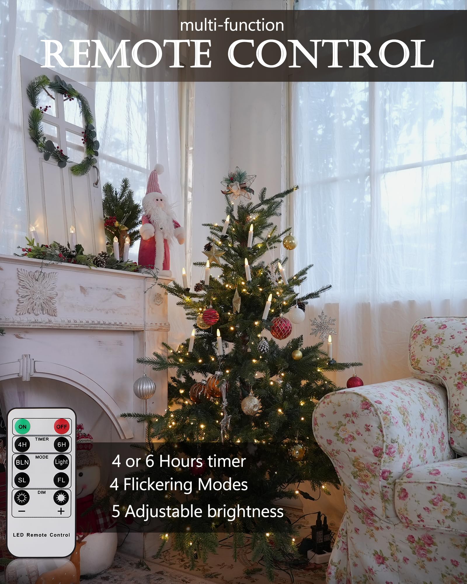 Fpoo 20 Pcs Christmas Tree Candles Lights Flickering,Clip On Candle Battery Operated Taper Candle Stick With Timer,Mini Flameles