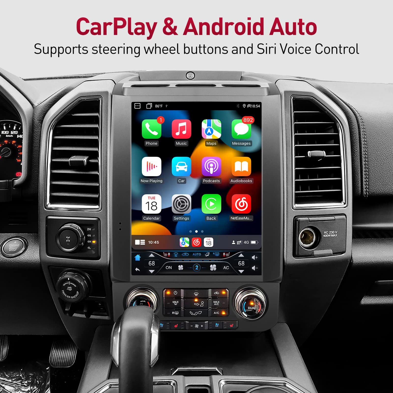 Yulu E10 Plus Car Radio 12.1 Inch Stereo For F150 2015 To 2020 And F250 F350 F450 2017 To 2021 Android 12.0 Gps Navigation Wirel