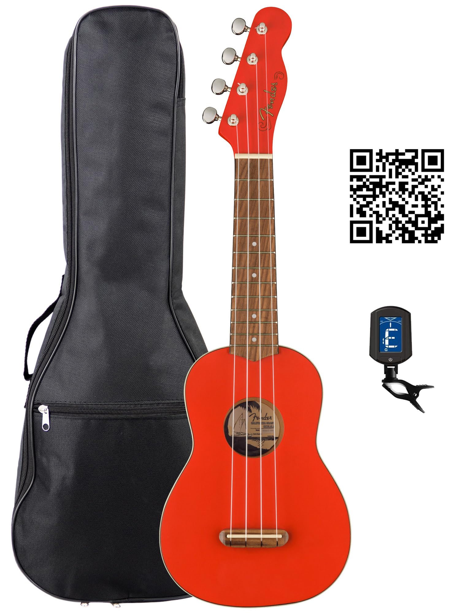 Fender Limited Edition Venice Soprano Ukulele   Fiesta Red Bundle With Gig Bag, Tuner, And Austin Bazaar Instructional Video