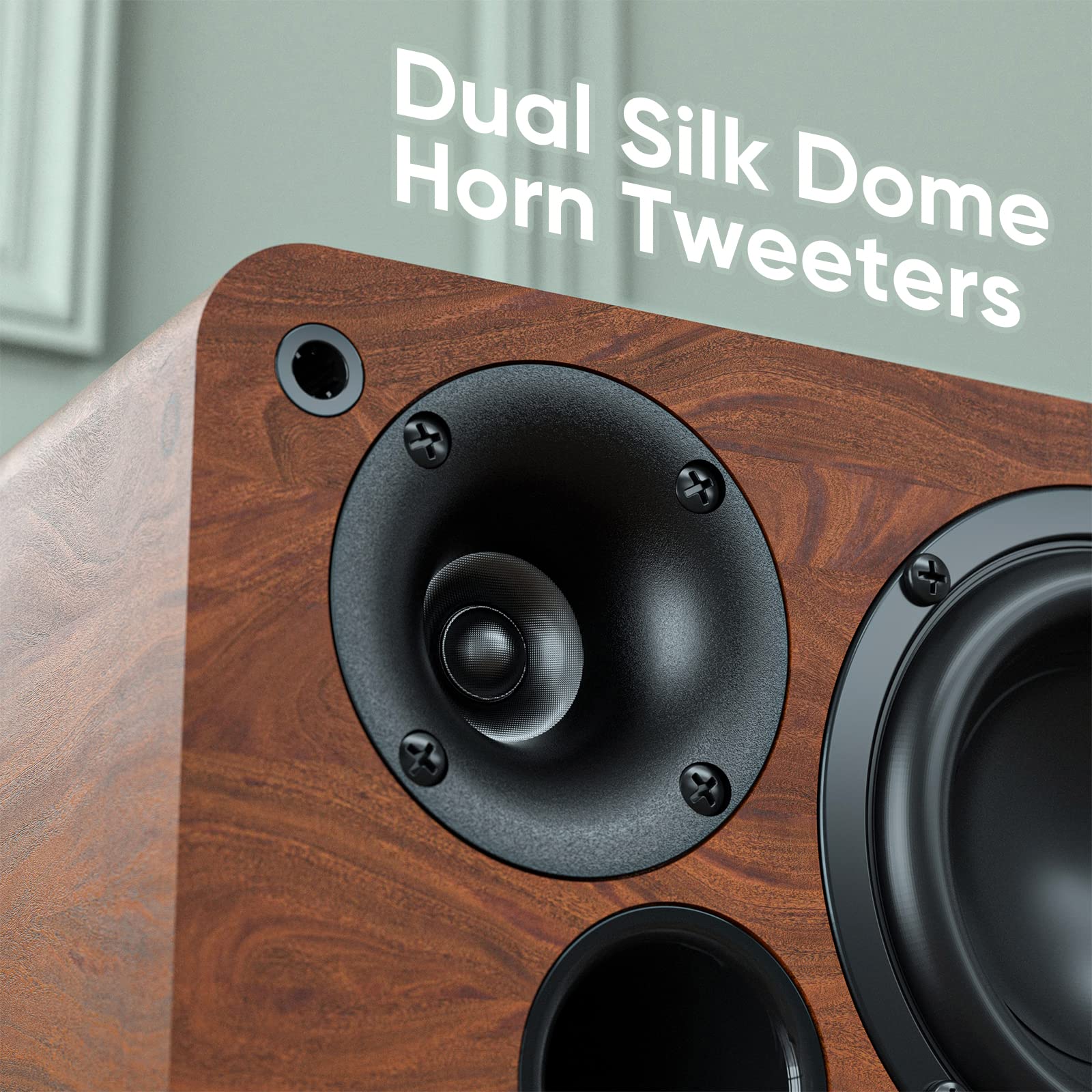 Saiyin Sound Bars For Tv, 16.5'' Wooden Tv Speakers Soundbar Home Theater Surround Sound System With Dual 3.5'' Woofers, Bluetoo