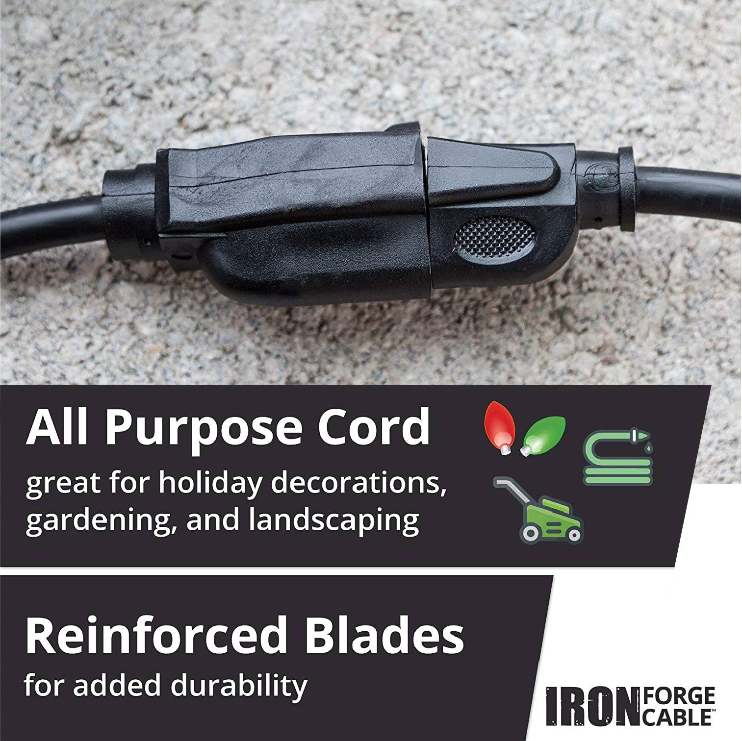 Iron Forge Cable 2 Pack Outdoor Extension Cord 10 Ft, 16/3 Sjtw Heavy Duty Black Extension Cord 3 Prong, 13 Amp Weatherproof Ext