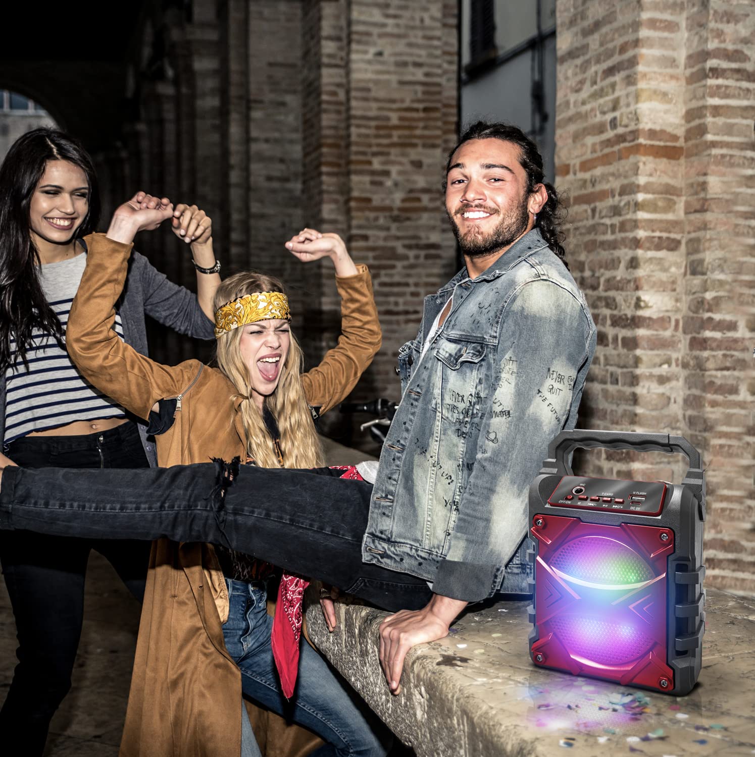 Top Tech Jet 4 Portable Bluetooth Speaker, 400W Power, 4 Inch Woofer, Rich Bass, 6 Hour Playtime, Disco Lights, Karaoke Mode, Tws Function, 100 Ft Wireless Range, Usb, Tf Card & Microphone Input, Red