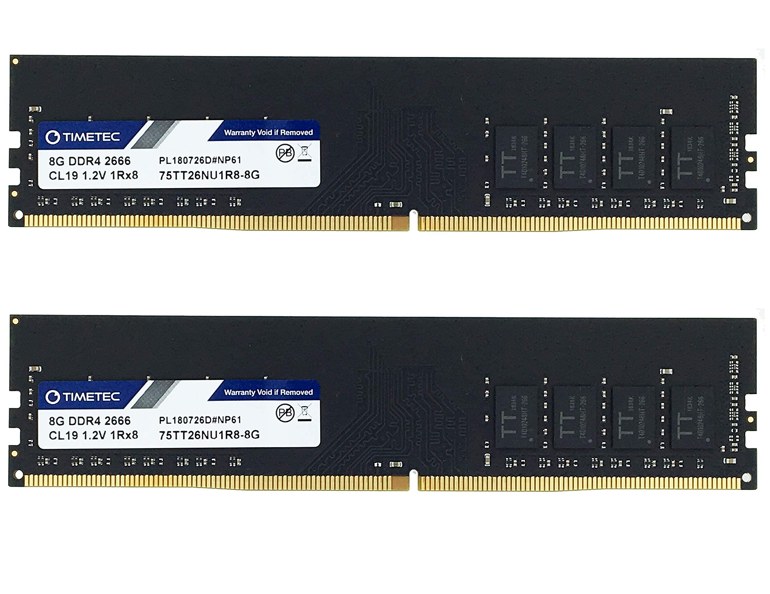 Timetec 16Gb Kit(2X8Gb) Ddr4 2666Mhz Pc4 21300 Unbuffered Non Ecc 1.2V Cl19 1Rx8 Single Rank 288 Pin Udimm Desktop Pc Computer M