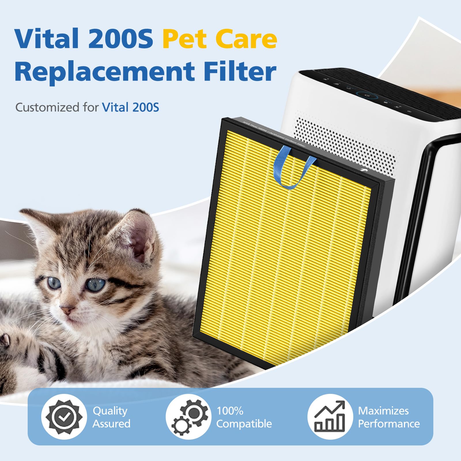 Vital 200S Pet Care Replacement Filter Compatible With Levoit Vital 200S Air Purifier, 3 In 1 H13 Grade True Hepa Activated Carb