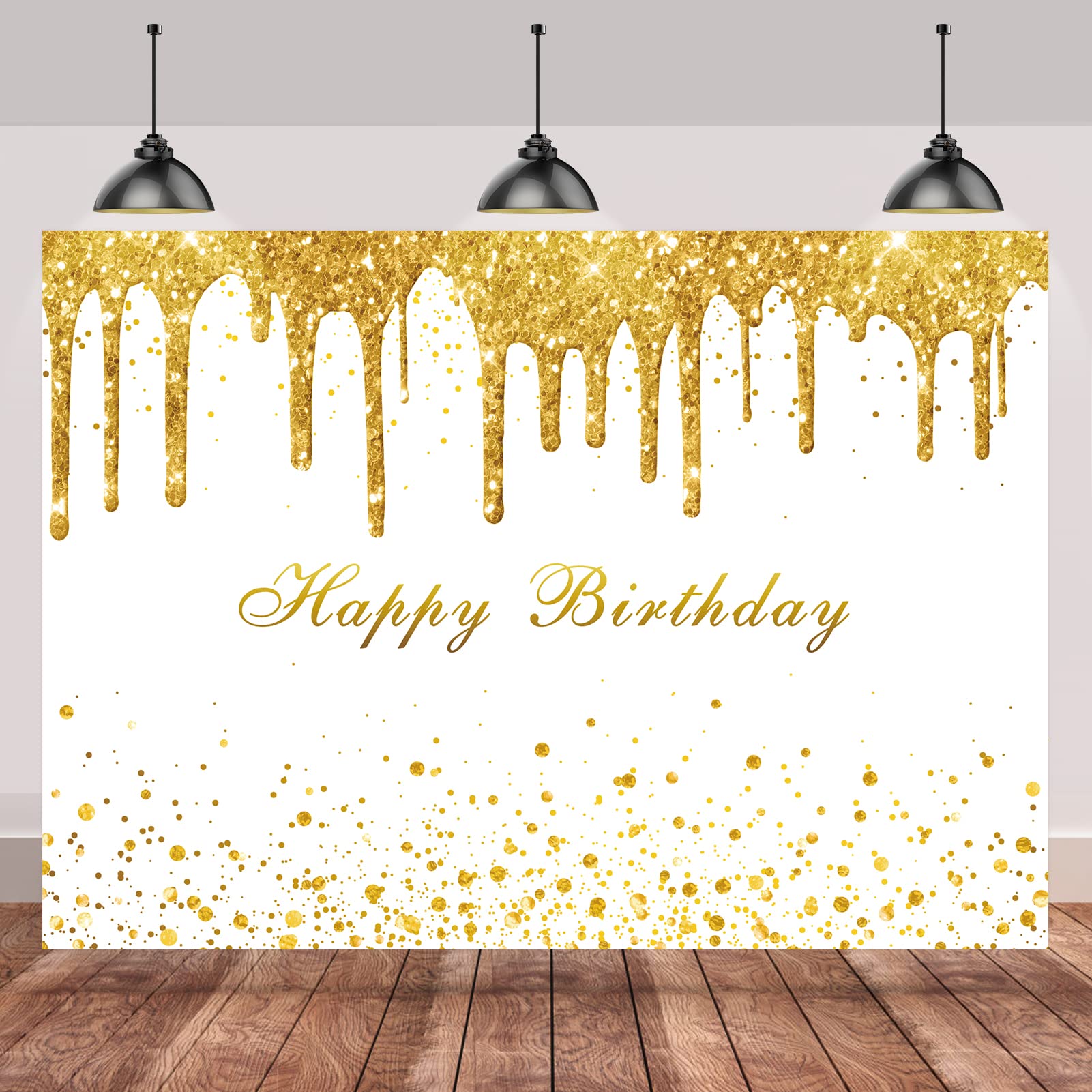 Rsuuinu Golden Birthday Party Backdrop For Girls Women Gold And White Bokeh Dots Glitter Photography Background Happy Birthday P