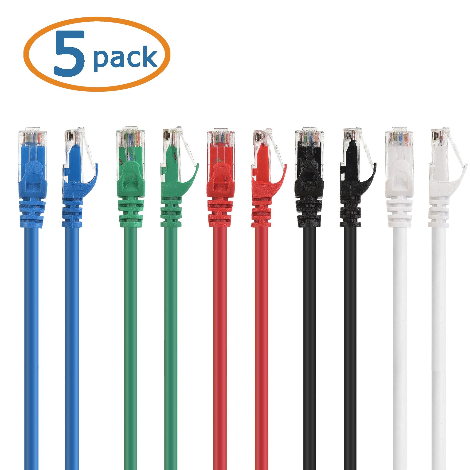 Cable Matters 10Gbps 5 Color Combo Snagless Cat 6 Ethernet Cable 10 ft (Cat 6 Cable, Cat6 Cable, Internet Cable, Network Cable)