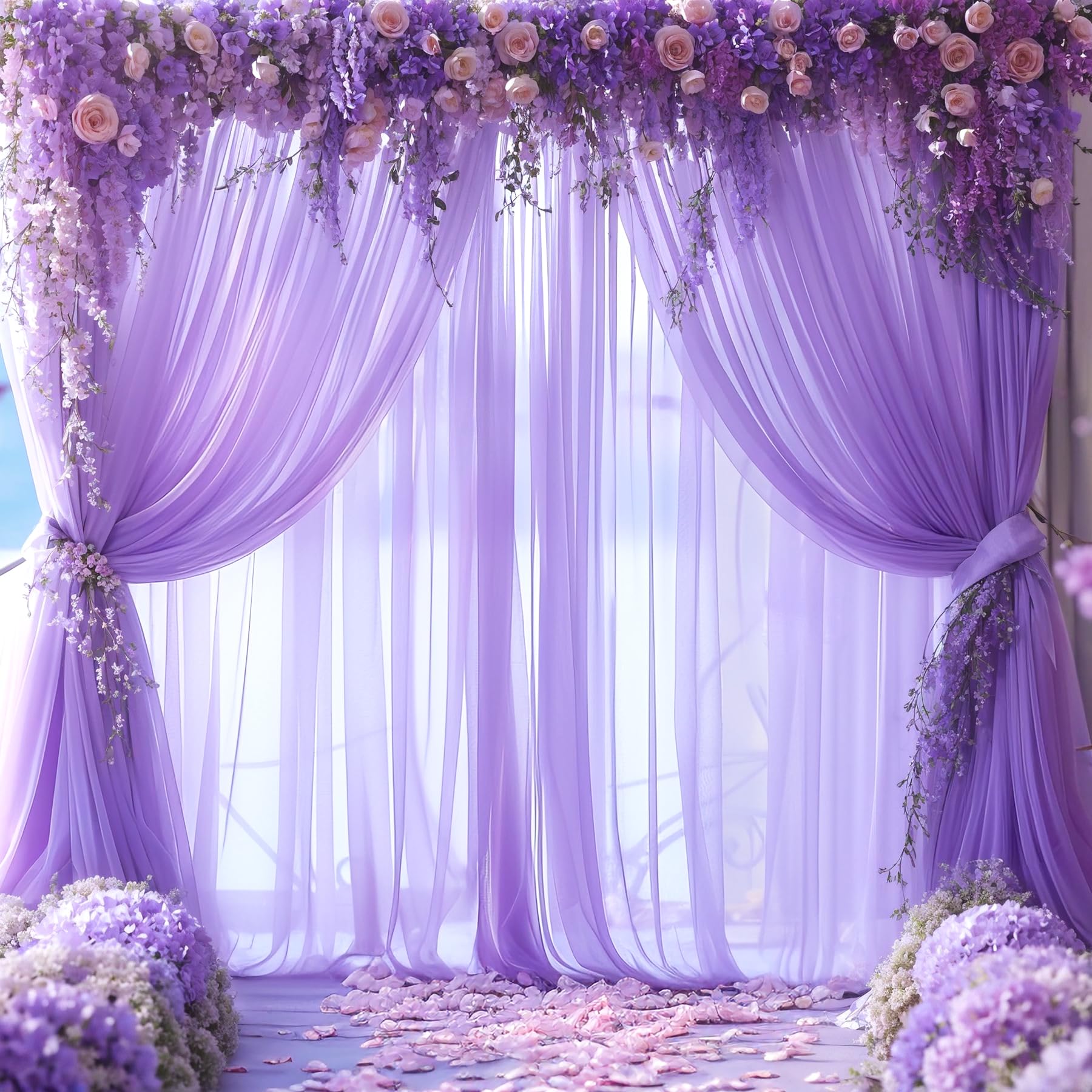 Purple Tulle Backdrop Curtain For Baby Shower Girls Birthday Party Purple Sheer Backdrop Drapes For Wedding Reception Photoshoot