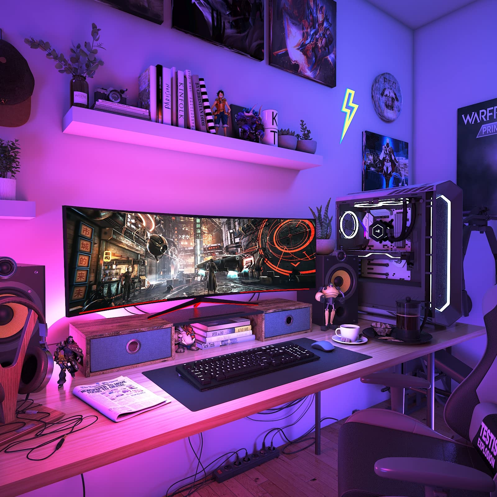 Westree Dual Monitor Stand Riser With Two Drawers, Extra Large Storage For 2 Monitors, Desktop Oraganizer Computer,Laptop,Screen