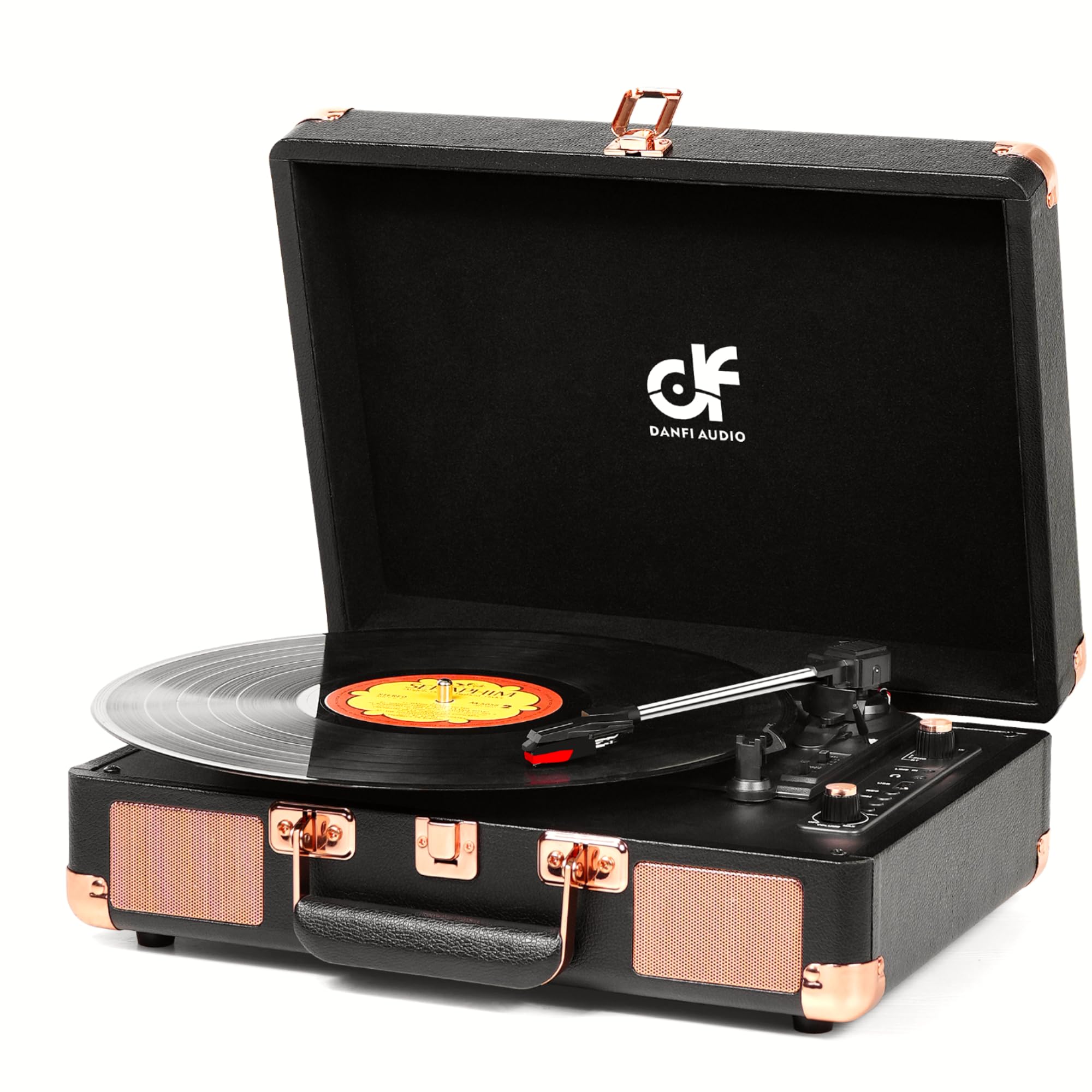 Record Player 3 Speed Portable Suitcase Vinyl Record Player With Built In Speakers, Bluetooth Input, Usb Recording, Rca Out/Aux 