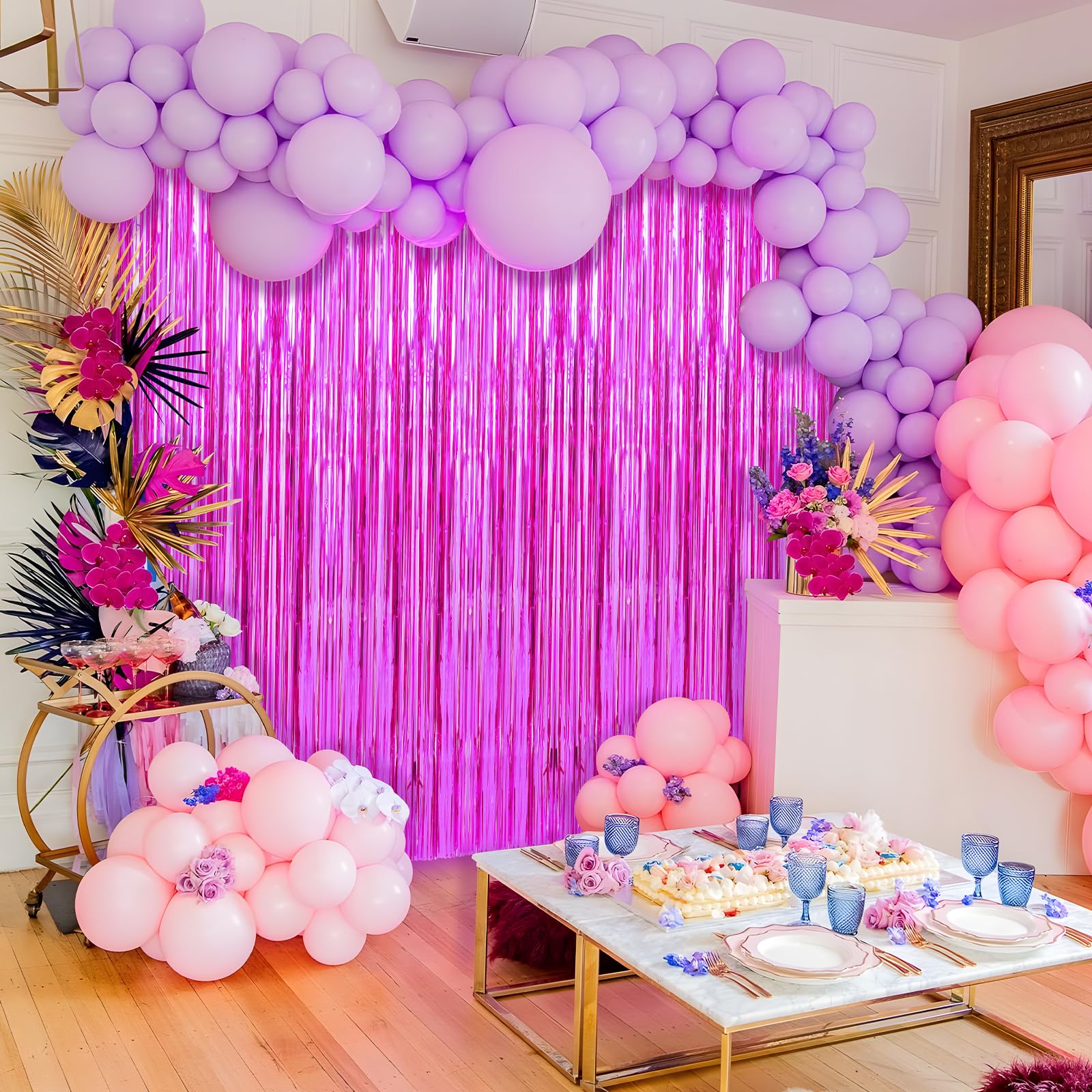 2 Pack Metallic Foil Tinsel Photo Booth Backdrop Streamer (Hot Pink, 2 Pack)