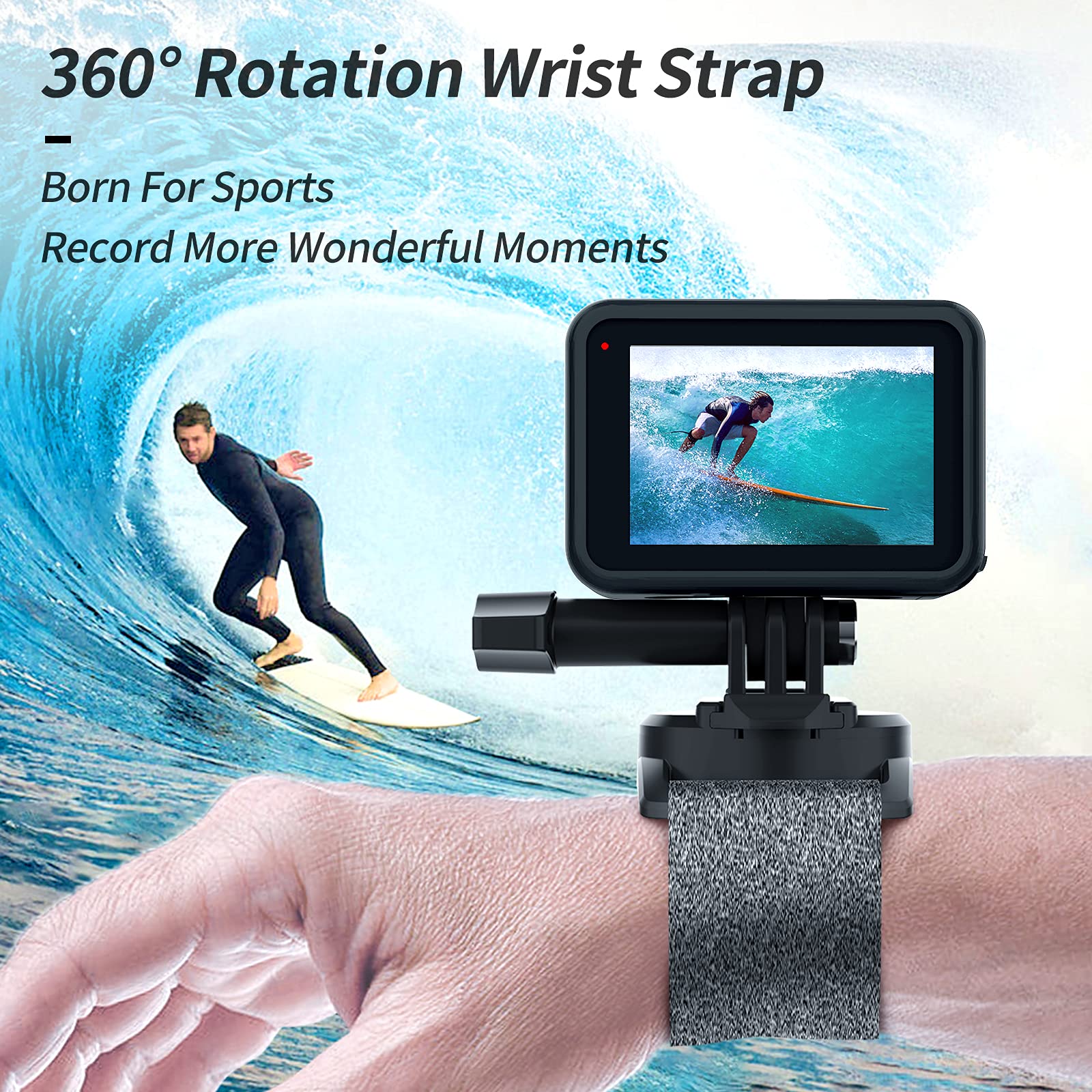 Telesin Upgraded Wrist Strap, 360 Rotation Arm Plam Ankle Mount Band Holder Cycling Mount For Gopro Max Hero 13 12 11 10 9 8 7 Black, Insta360 One R X2 Go3 Dji Osmo Action 5 Pro 4 3 Camera Accessories