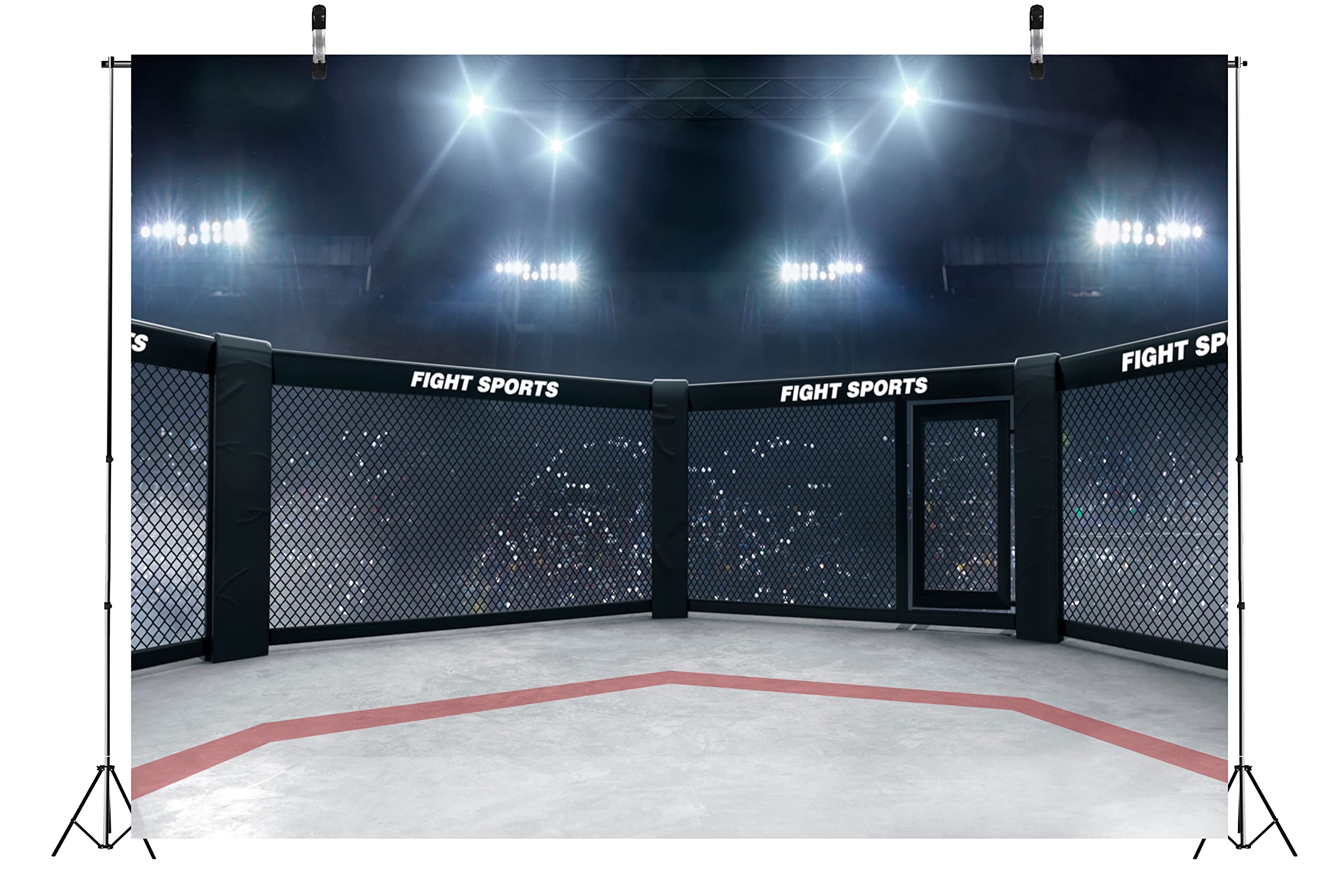 Beleco 7X5Ft Fabric Boxing Backdrop Stadium Light 3D Boxing Arena Photo Backdrop Fight Sports Competition Boxing Ring Photograph