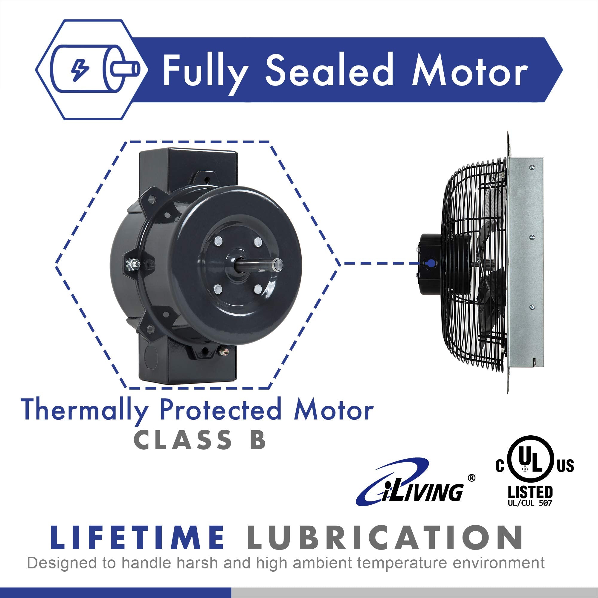 Iliving Ilg8Sf12V   12'' Wall Mounted Exhaust Fan   Automatic Shutter   Variable Speed   Vent Fan For Home Attic, Shed, Or Garag