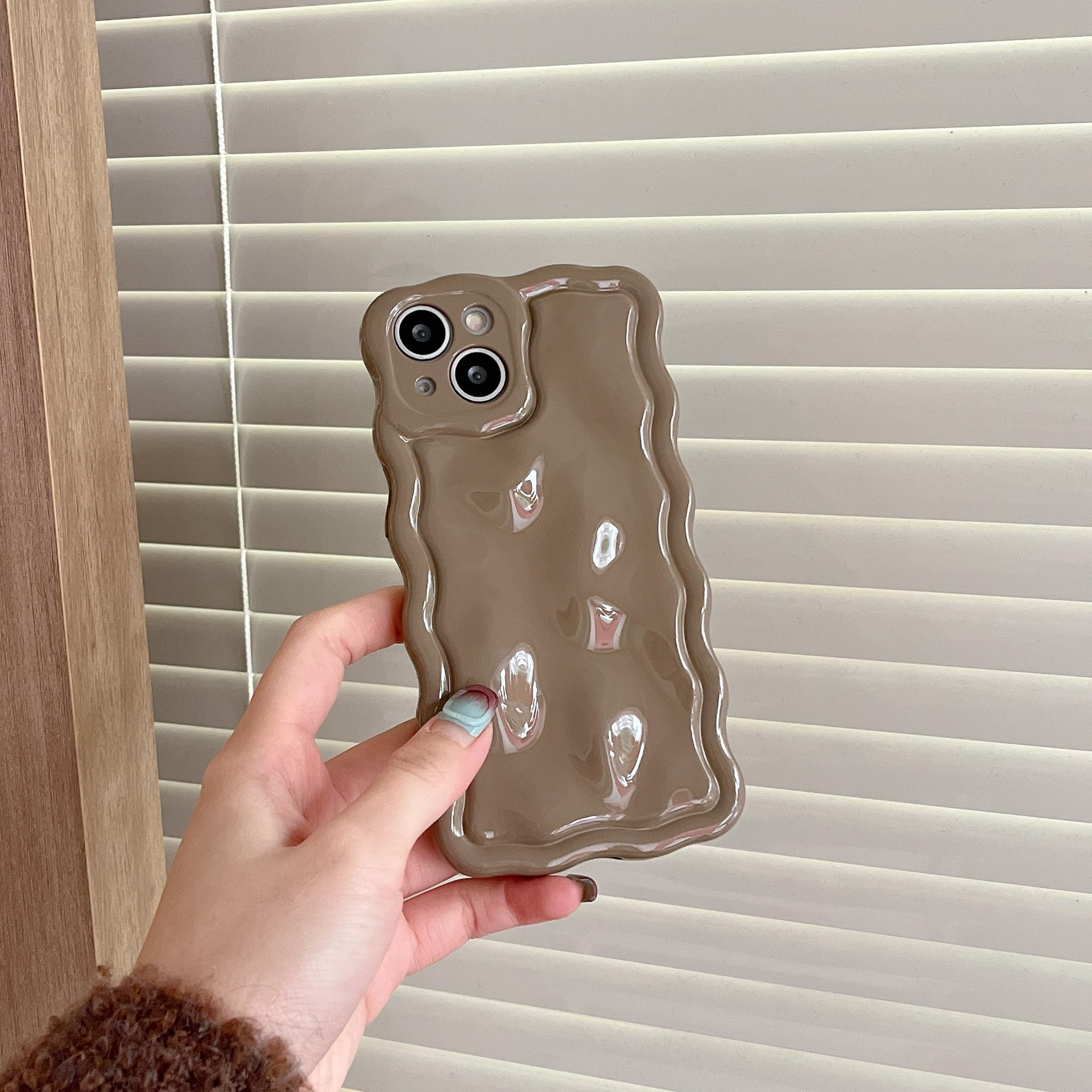 Fabspark Case For Iphone 15 Pro,Cute 3D Solid Color Meteorite Bubble Water Ripple Curly Wavy Frame Case,Soft Tpu Shockproof Case