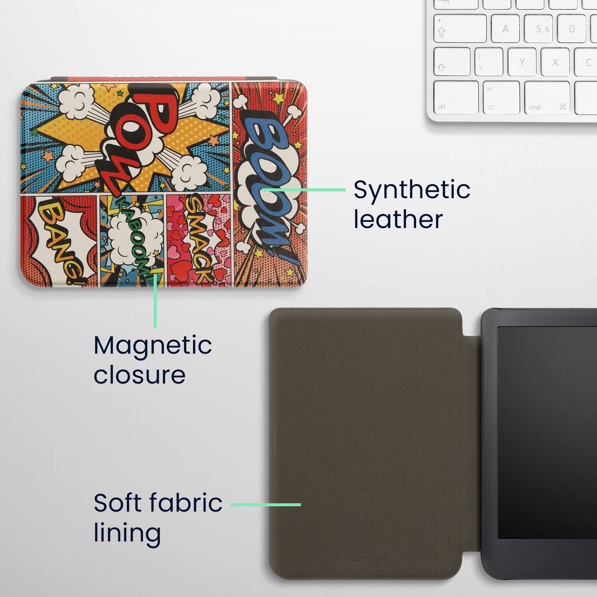 Kwmobile Case Compatible With Kobo Clara 2E / Tolino Shine 4 Case   Ereader Cover   Comic Book Symbols Multicolor