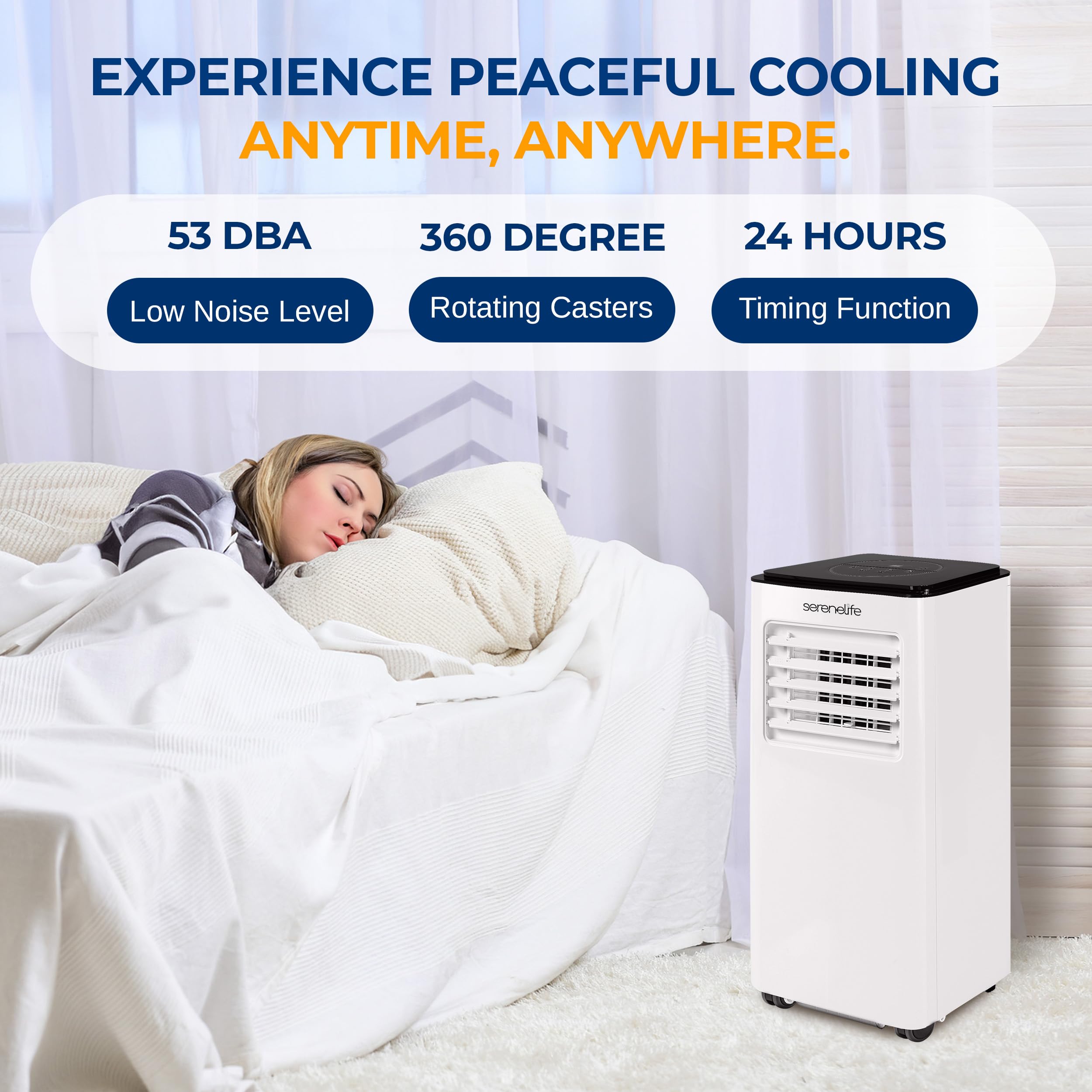 Serenelife 8000 Btu Portable Air Conditioner, 3-In-1 Compact Standing Air Conditioner For Room Up To 350 Sq. Ft., Floor Ac Unit