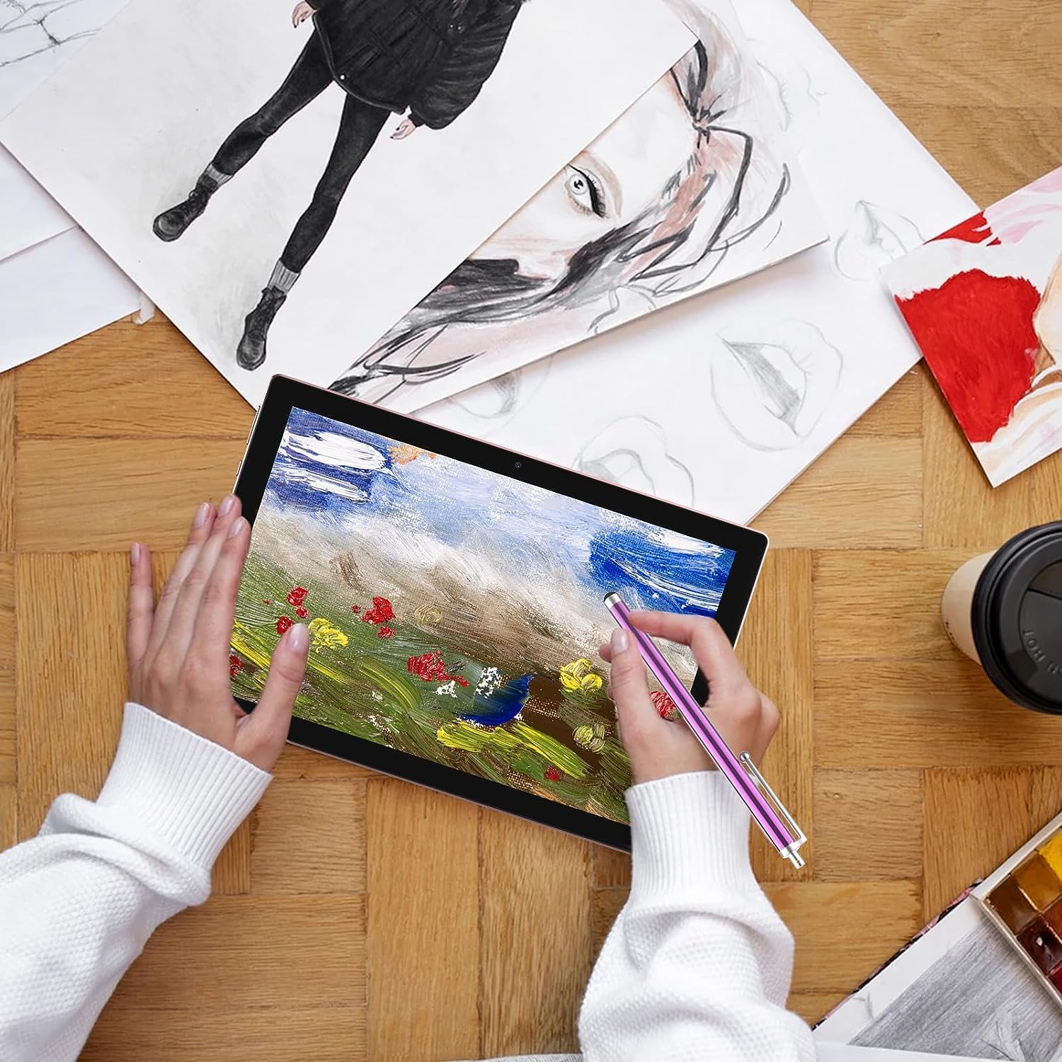 Android Tablet 2 In 1 Tablets 10 Inch, Tablet With Keyboard Mouse Case Protective Film Stylus Android 13.0 Tableta Computer Set