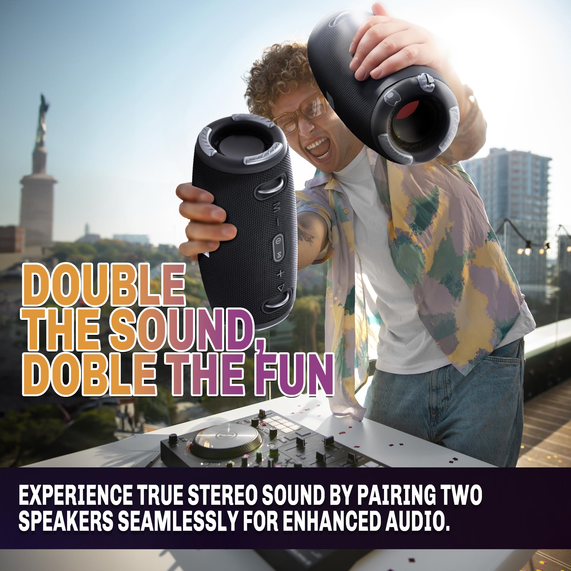 Santana By Carlos Santana Bluetooth Speaker  Effortlessly Portable True Wireless Stereo, Splash Proof Design, Up To 24 Hours Playtime, Dynamic Sound, Integrated Controls | Ligero | Black