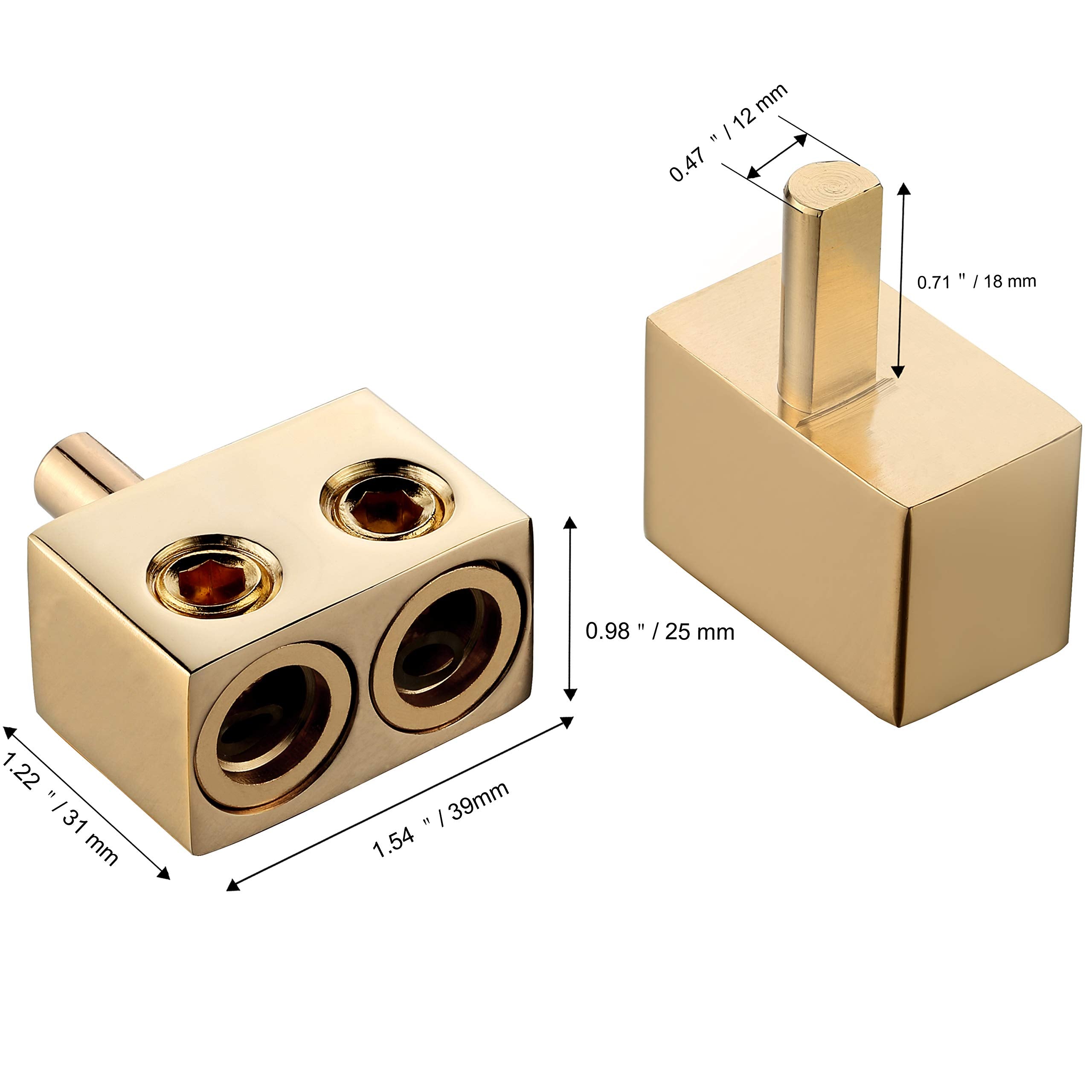 Freajoin Dual 0/2/4 Gauge To 0/2/4 Gauge Amp Input Reducers Copper Alloy Gold(1 Pair)
