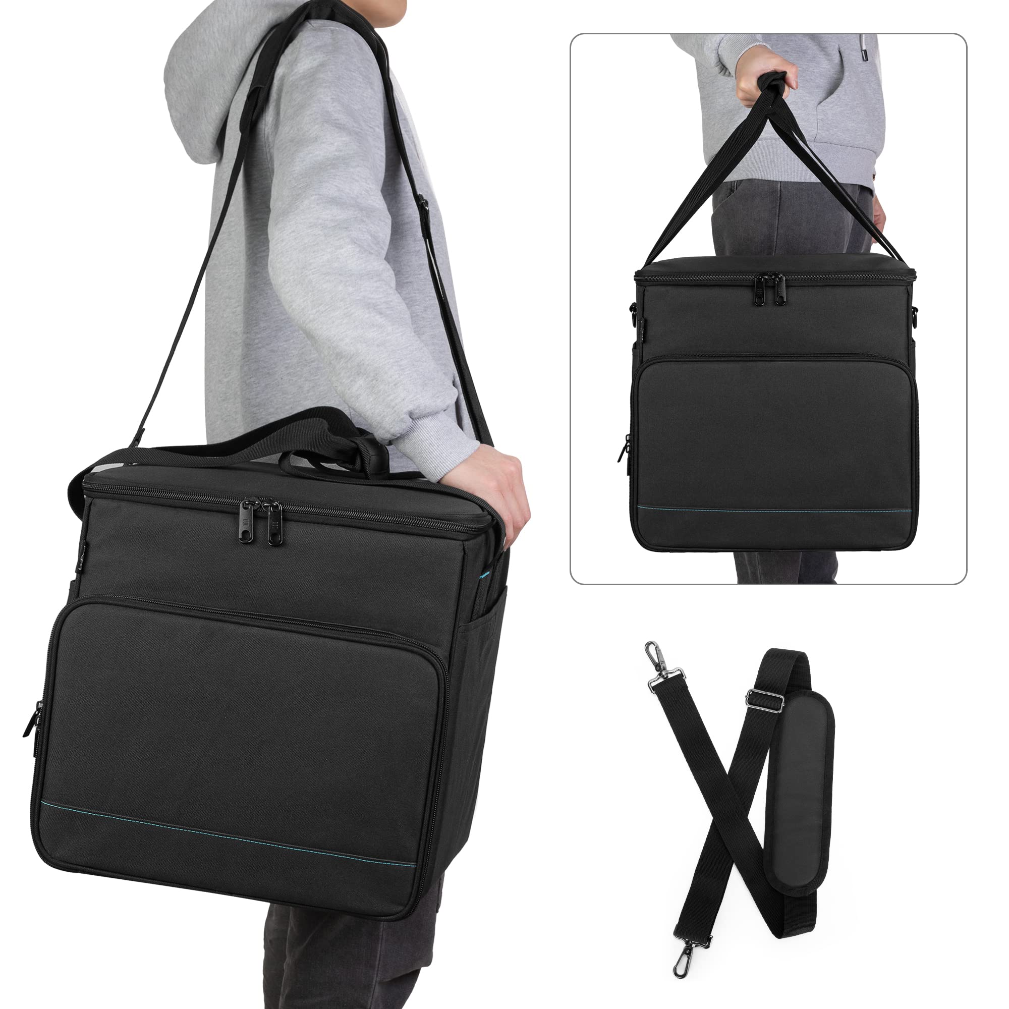 Lodrid Vinyl Record Carrying Bag With Bottom Padded Pad, Album Storage Case With 2 Detachable Dividers Holds Up To 60 Lp Records