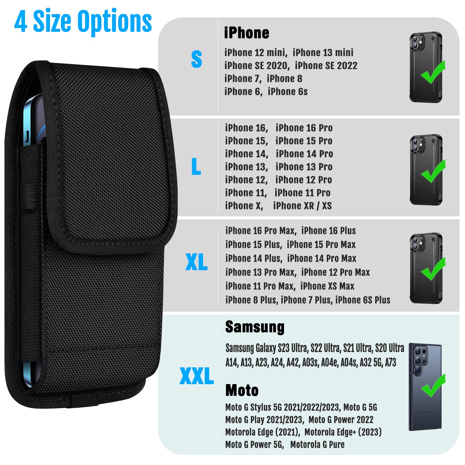 Ykooe Cell Phone Pouch Nylon Belt Holster Case Compatible With Iphone 16 Pro Max, 16 Plus, 15 Pro Max, 15 Plus,14 Pro Max,14 Plu