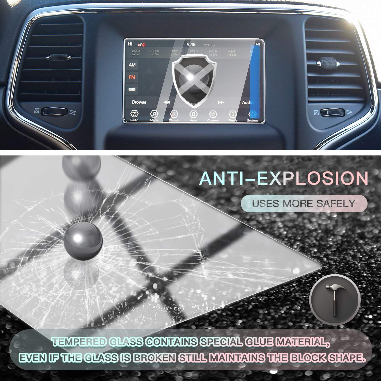 Cdefg Car Touchscreen Navigation Touch Screen Protector For 2018 2019 2020 2021 Grand Cherokee Uconnect, Hd Clear Tempered Glass 9H Scratch Resistance (7In)