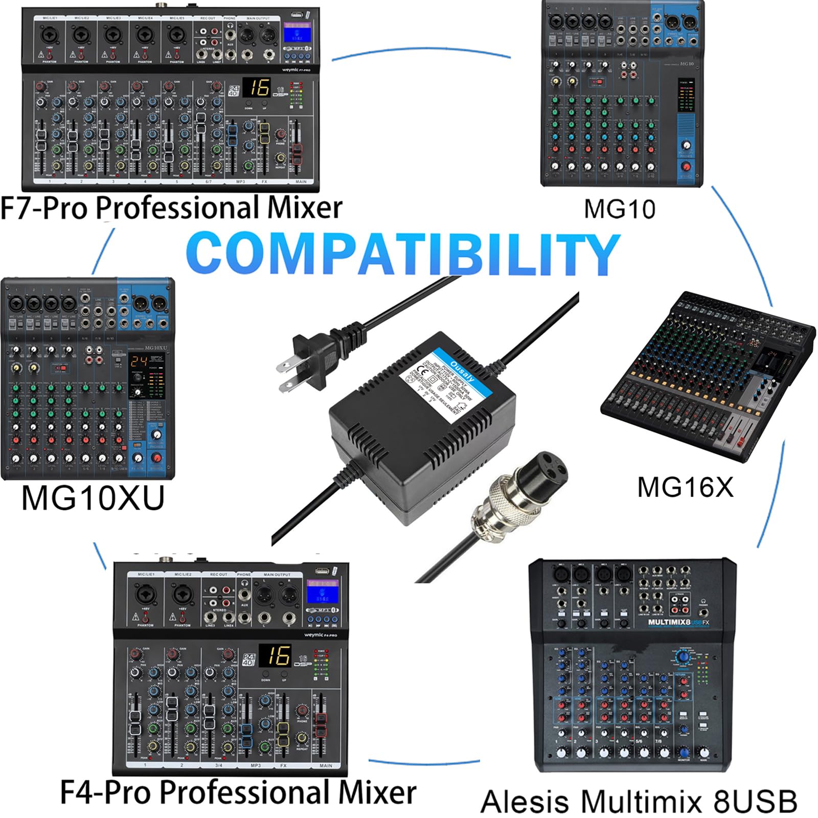 Ac17Vx2 1500Ma For Mixing Console Mixer Power Supply Ac Adapter 3-Pin Connector Plug For Yamaha F4/F7/6Fx/Mg82X/Mg10U/Mg10Xuf/Pa