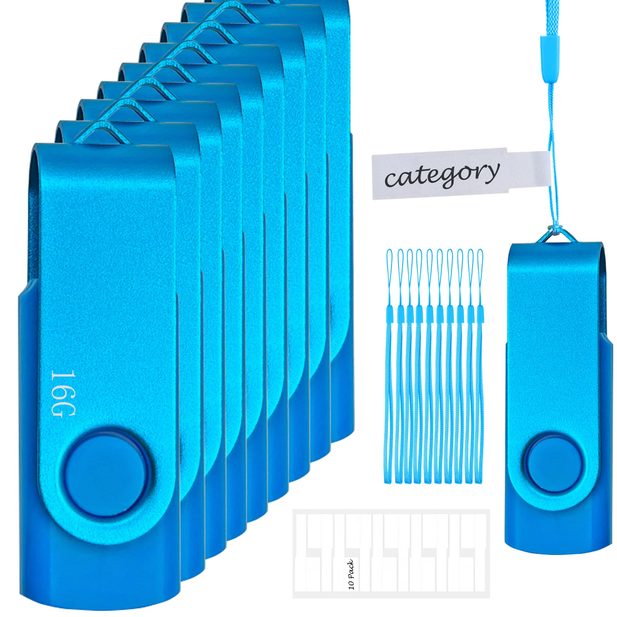 16Gb Usb Flash Drive 10 Pack, Nicepicten Bulk Usb 2.0 Thumb Drive Memory Stick Pendrive Jump Drive Zip Drive Usb Key With Lanyar