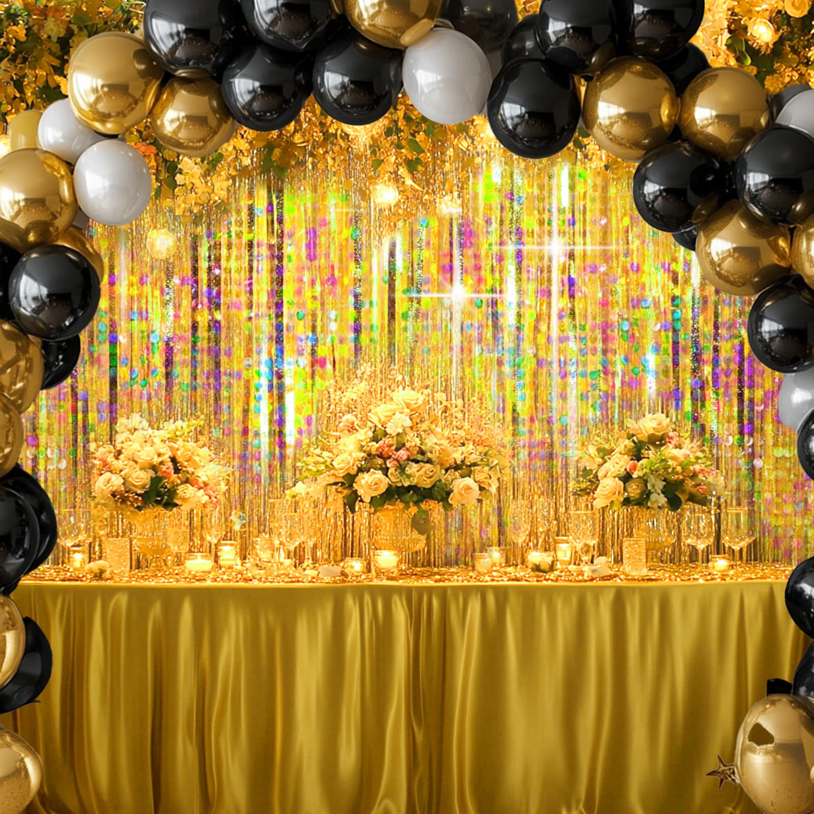 4 Packs Gold Foil Fringe Curtain, Gold Glitter Metallic Tinsel Backdrop For Birthday, Wedding, Baby Shower, Bachelorette, Gradua