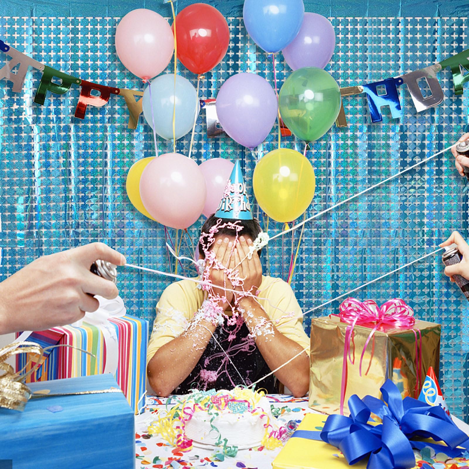 Winter Wonderland Backdrop 5Pcs Glitter Foil Fringe Curtain Party Decor Blue Photo Booth Backdrop Streamers For Halloween, Chris