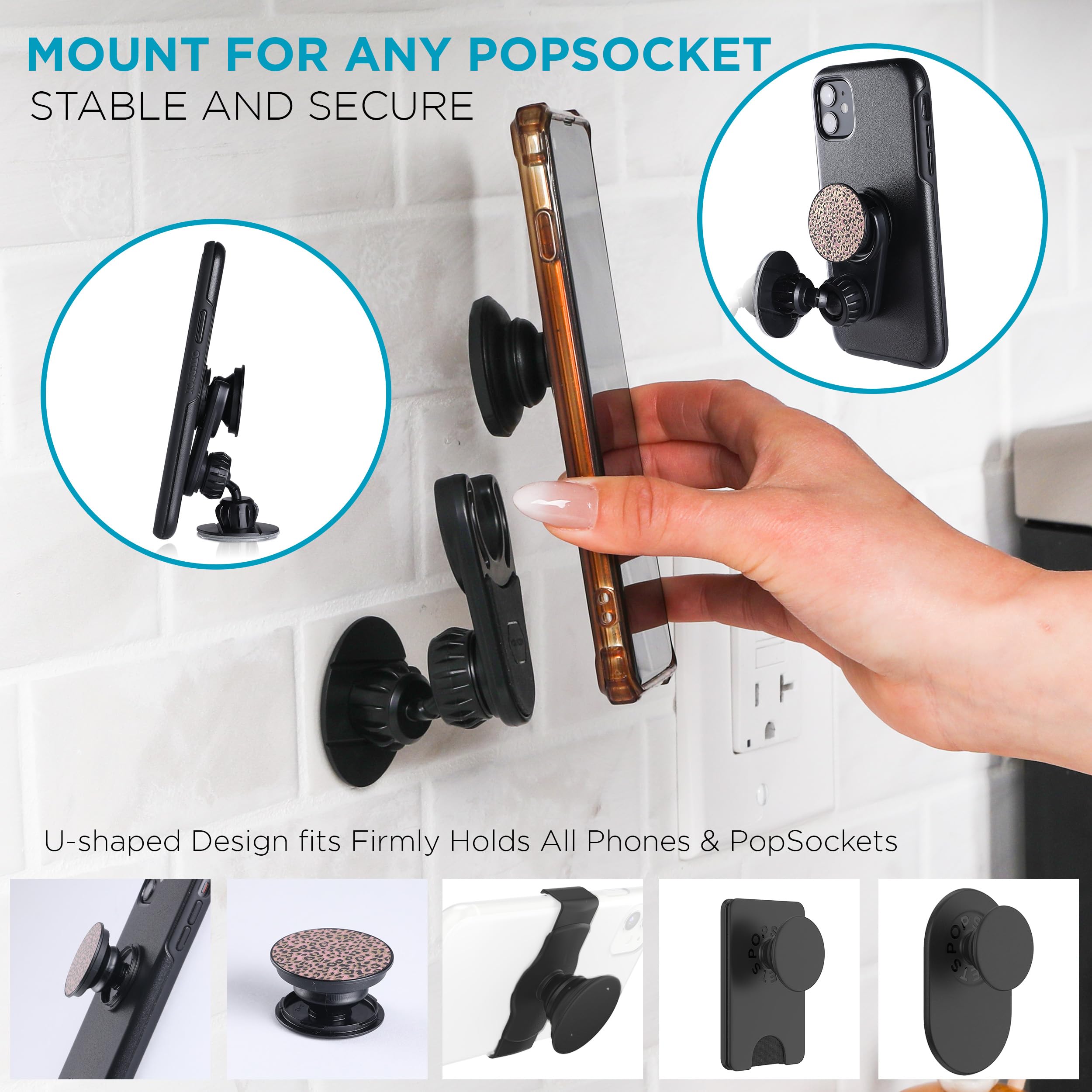 [2-Pack] Desk/Wall Mount For Popsockets - Strong Adhesive Phone Holder For Desk, Wall, Mirror (Not For Car) - Adjustable Angle,