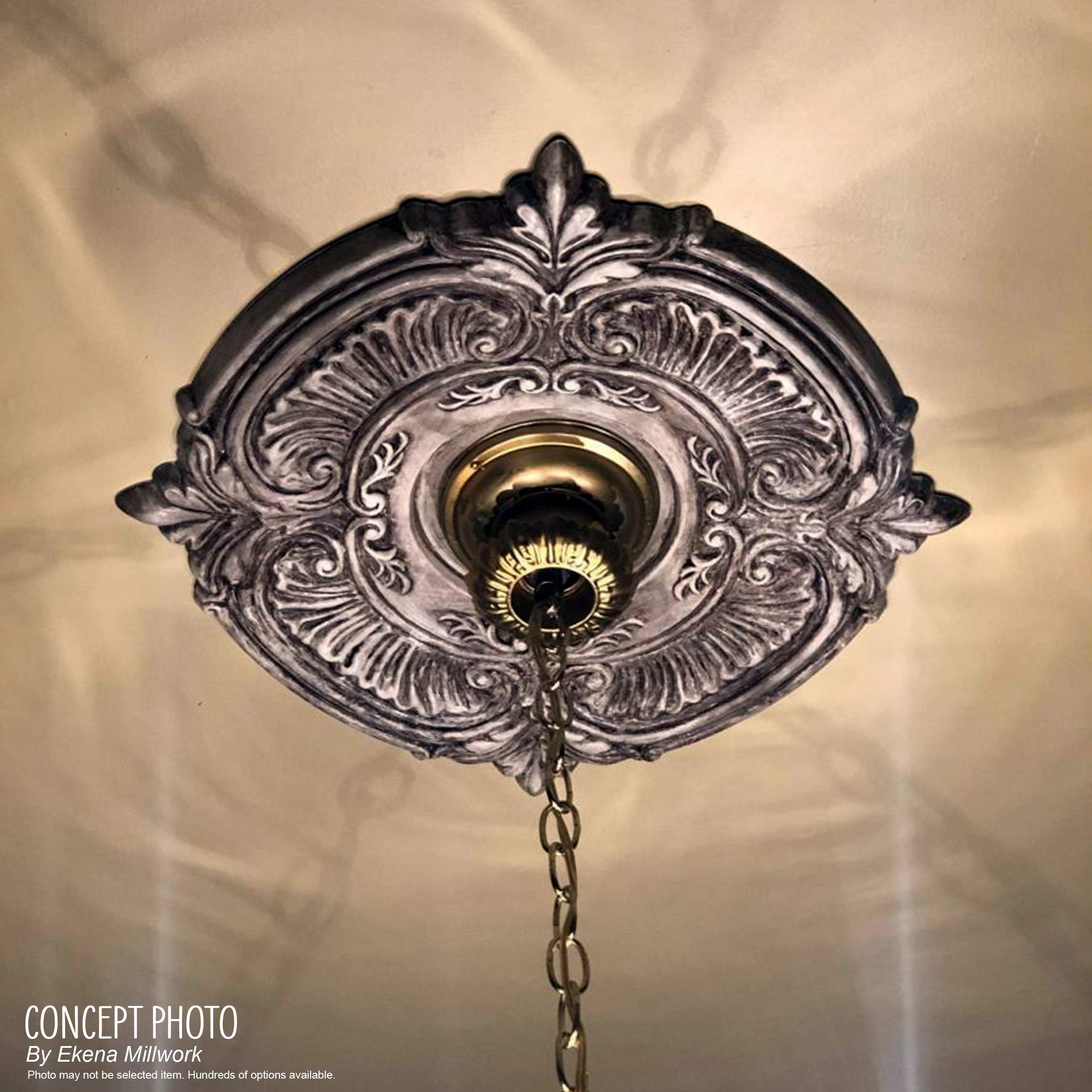 Ekena Millwork Cmp19Ba Baltimore Thermoformed Pvc Ceiling Medallion (Fits Canopies Up To 7 3/4''), 19''Od X 3 1/2''Id X 1''P