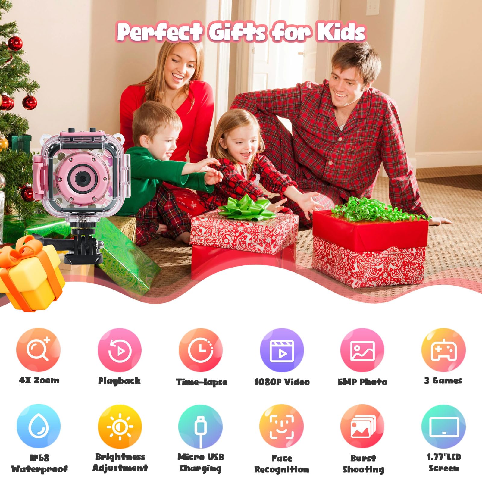 Prograce Kids Waterproof Camera Girls - Kids Video Camera Underwater 1080P Hd Children Camcorder Digital Cameras For Girls Chris