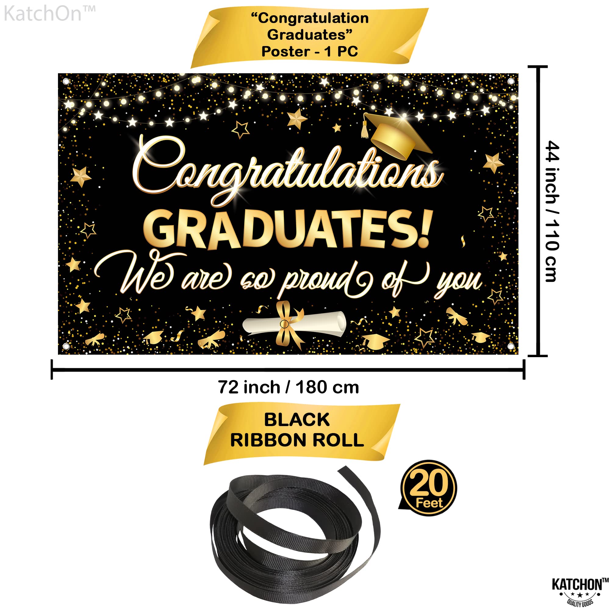 Katchon, Congratulations Graduate Banner 2024   Large 72X44 Inch | Black And Gold Graduation Banner, Graduation Decorations Clas