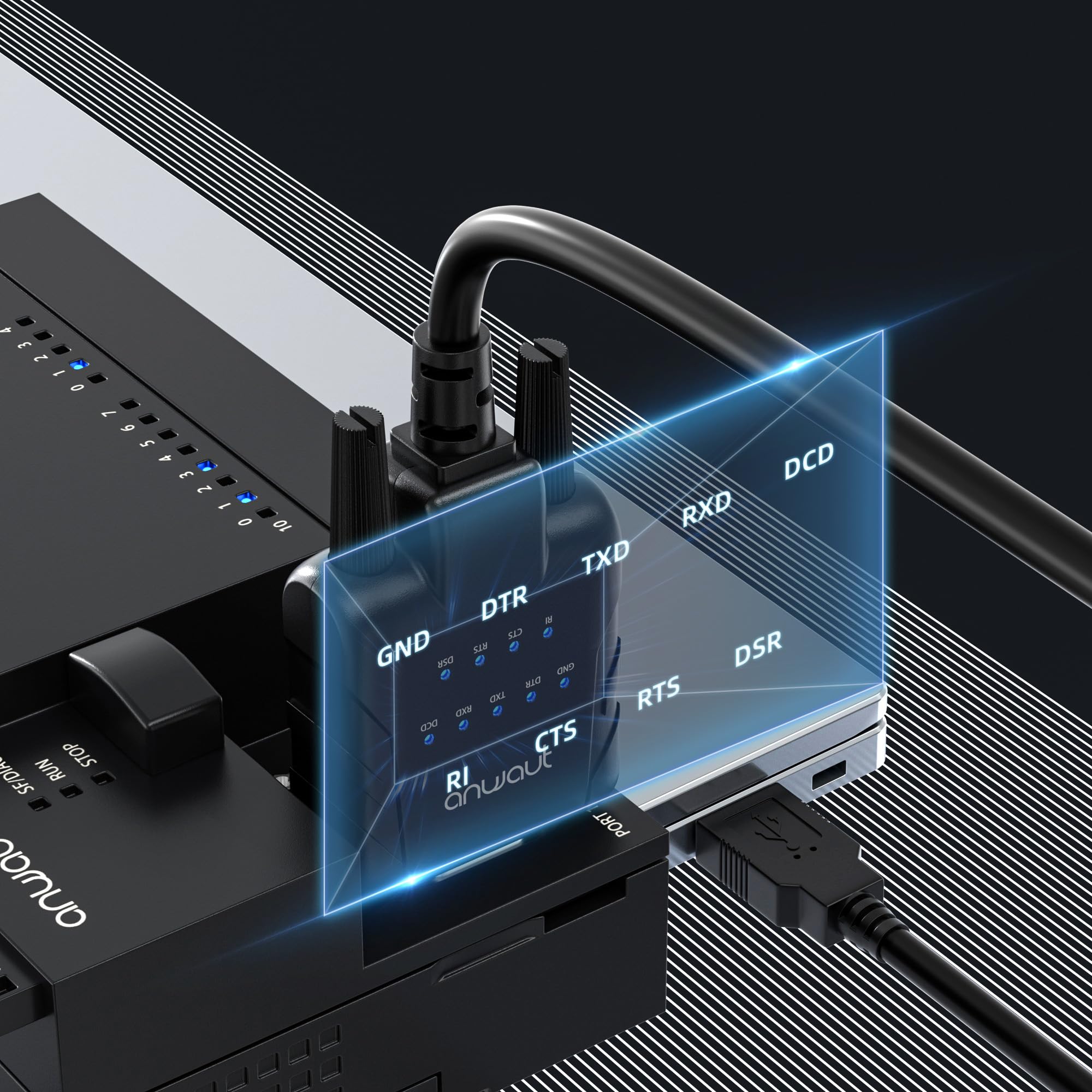 Anwaut 1 Port Industrial Usb To Serial/Rs232 (Db9) Converter Adapter W/ 9 X Leds (Compatible For Windows 11, Macos 14 Sonoma,Lin