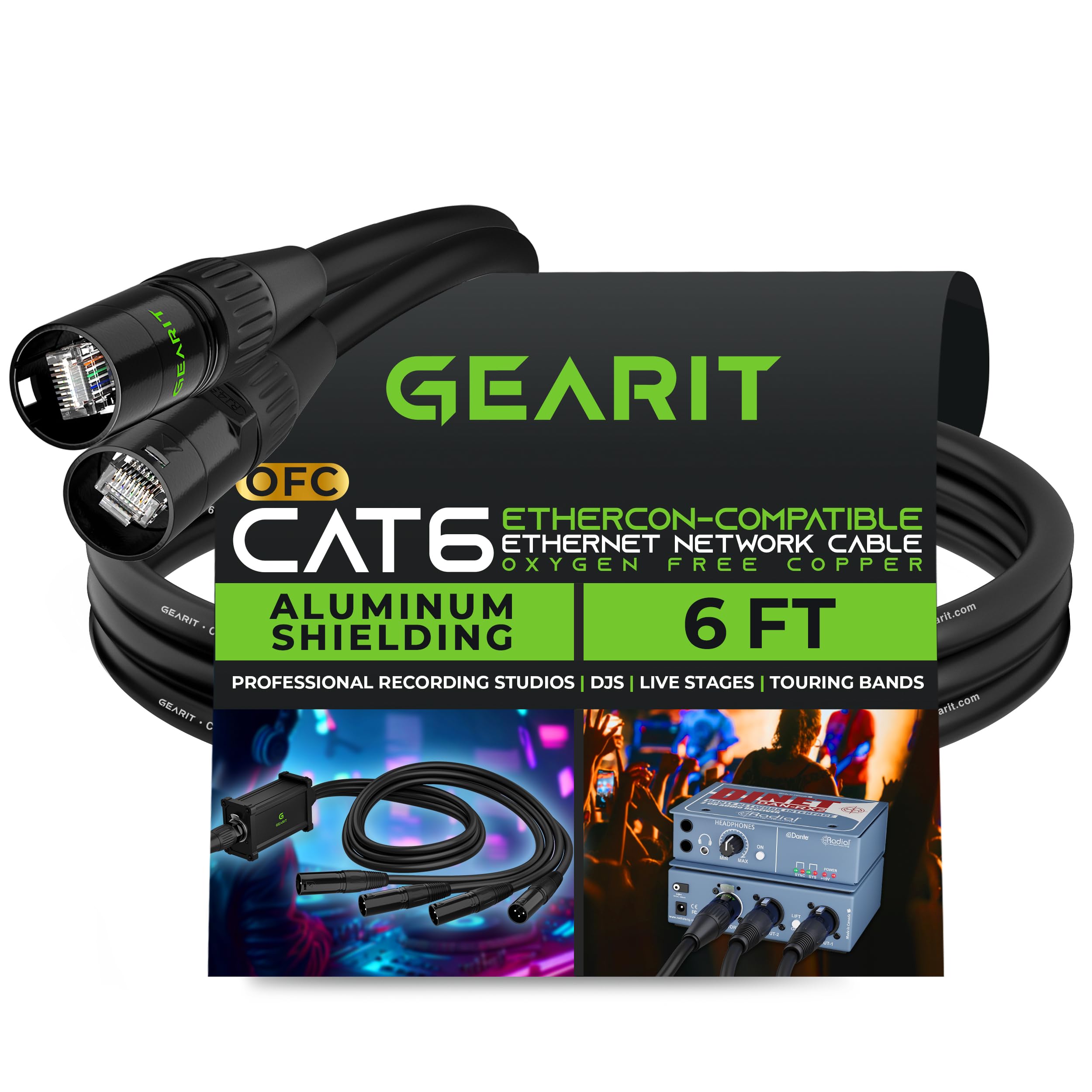 Gearit Cat6 Ethernet Cable, Ethercon Compatible (6 Feet) Rj45 Connectors For Pro Audio, Aluminum Shielded, Oxygen Free Copper  