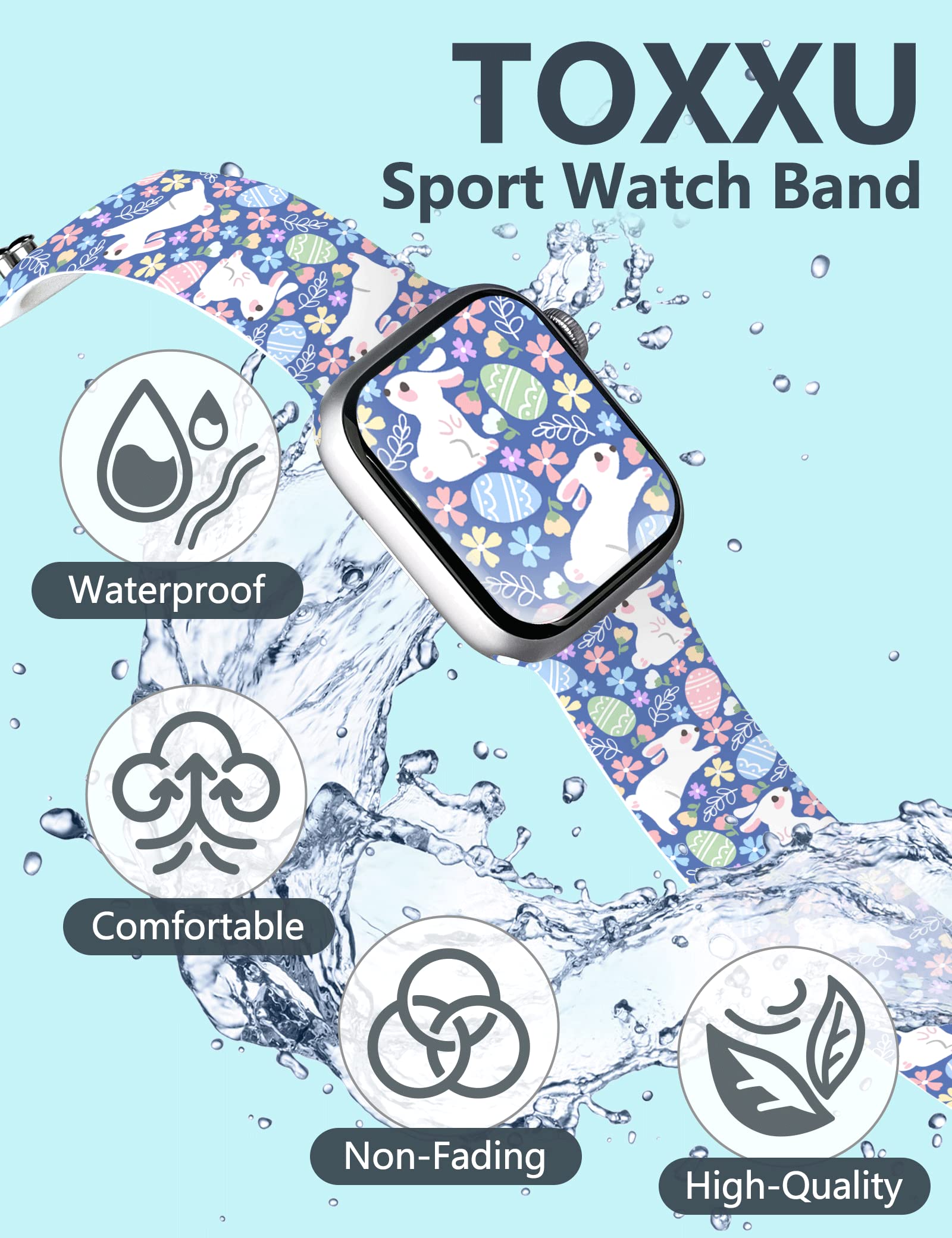 Toxxu Easter Bunny Watch Band Compatible With Apple Watch 49Mm 45Mm 44Mm 42Mm 41Mm 40Mm 38Mm For Women Men, Cute Bunny Eggs Sili