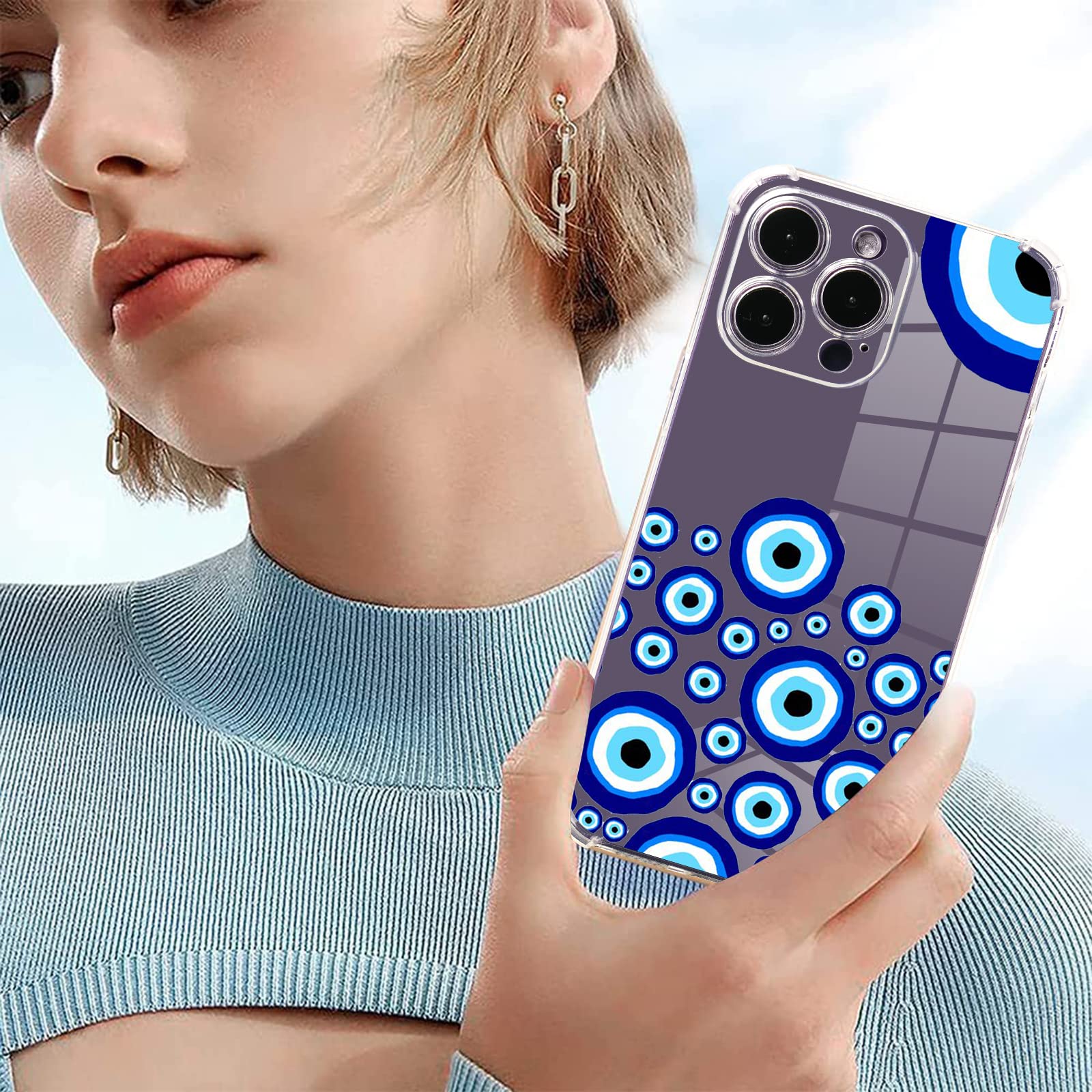 Roemary Eyes Case For Iphone 14 With Blue Eyes Design,Arty Pattern With Screen Protector [Buffertech 6.6 Ft Drop Impact] Soft Tp