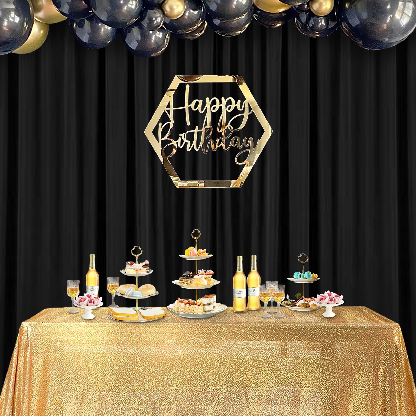 Black Backdrop Curtains For Party: Photo Polyester Drapes 4 Panels 5Ft X 8Ft Wedding Halloween Ceremony Background