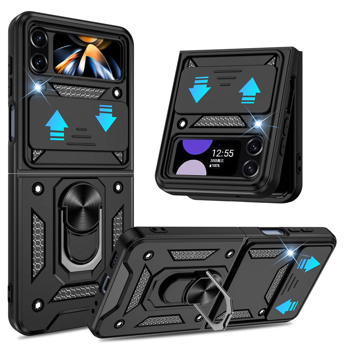 Atump For Samsung Galaxy Z Flip 4 Case With Slide Camera Cover, 360
