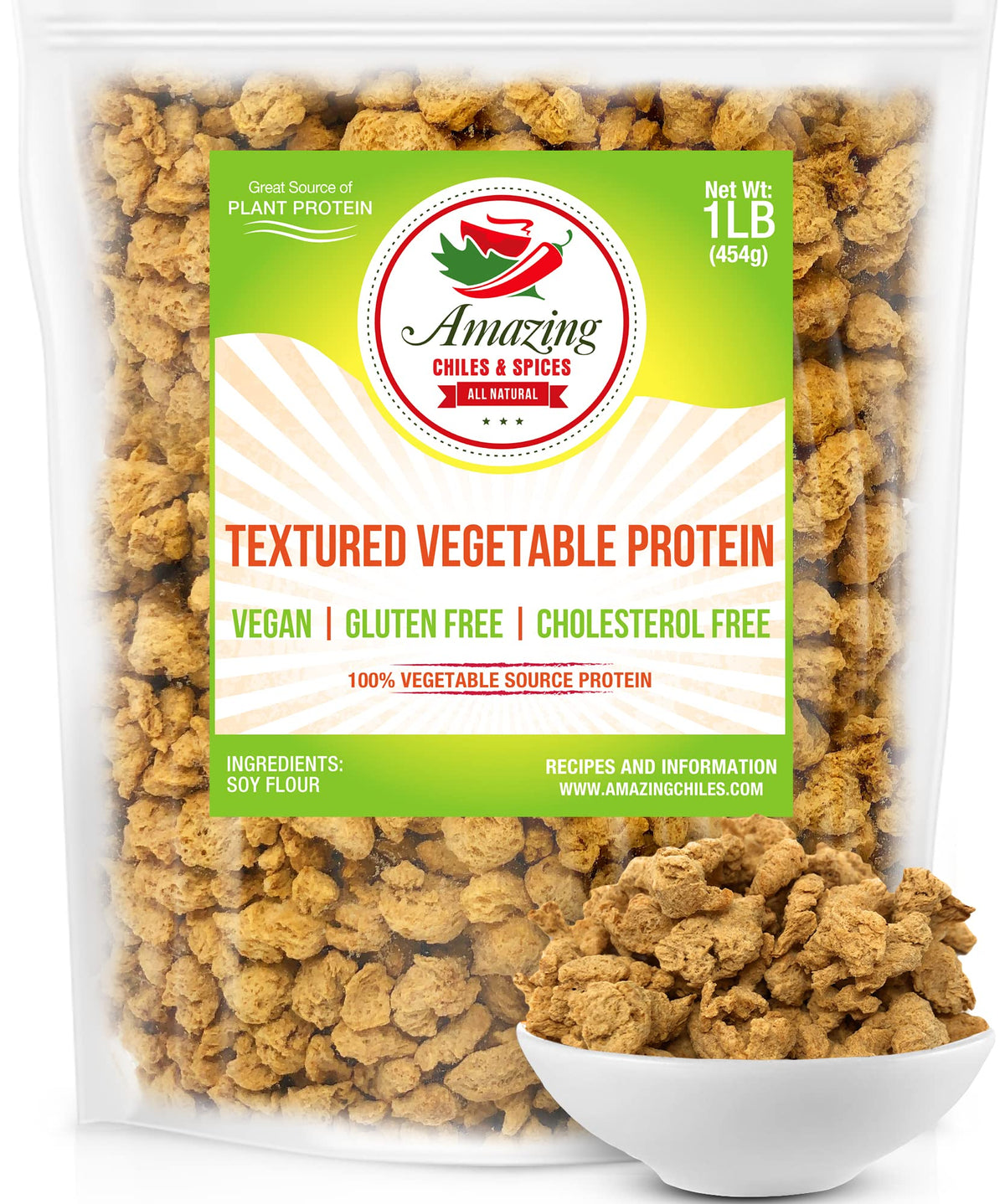 Textured Vegetable Protein (Tvp), 1 Lb Bag, Natural Plant Based Vegan Protein Chunks, Non Gmo And Gluten Free Crumbles, Choleste
